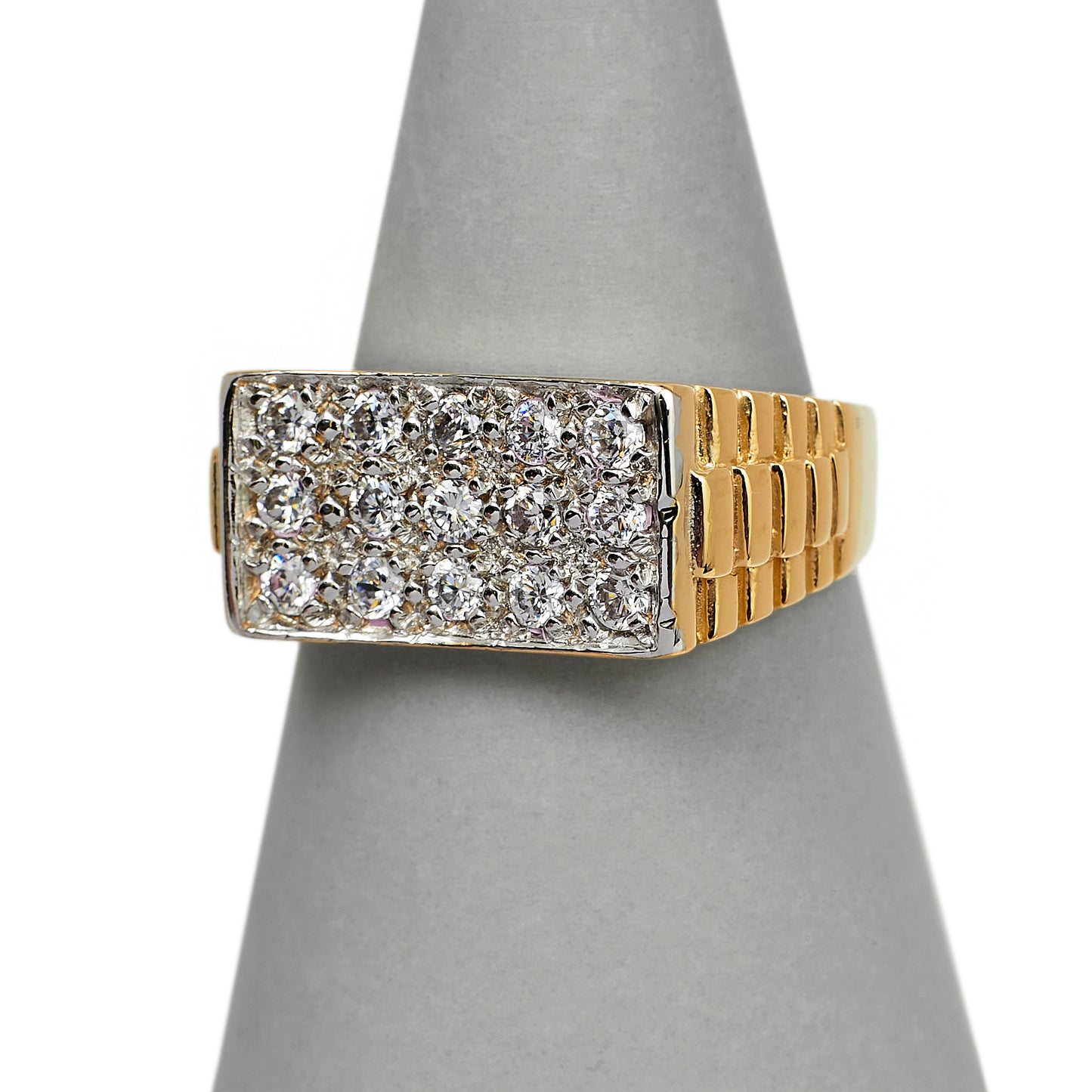 Pre-Owned Gold & CZ Watch Link Rectangle Signet Ring