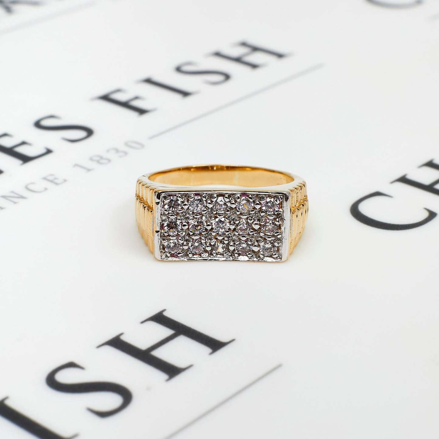Pre-Owned Gold & CZ Watch Link Rectangle Signet Ring