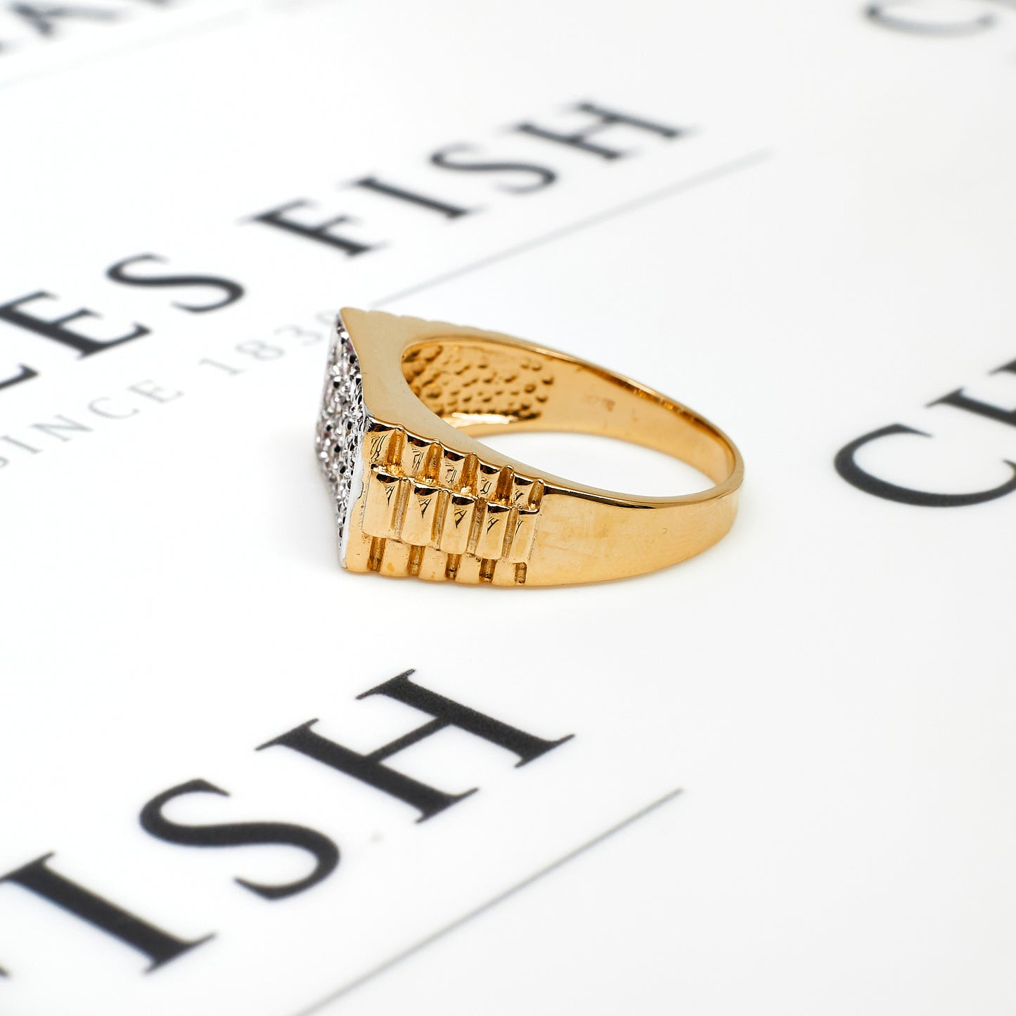 Pre-Owned Gold & CZ Watch Link Rectangle Signet Ring