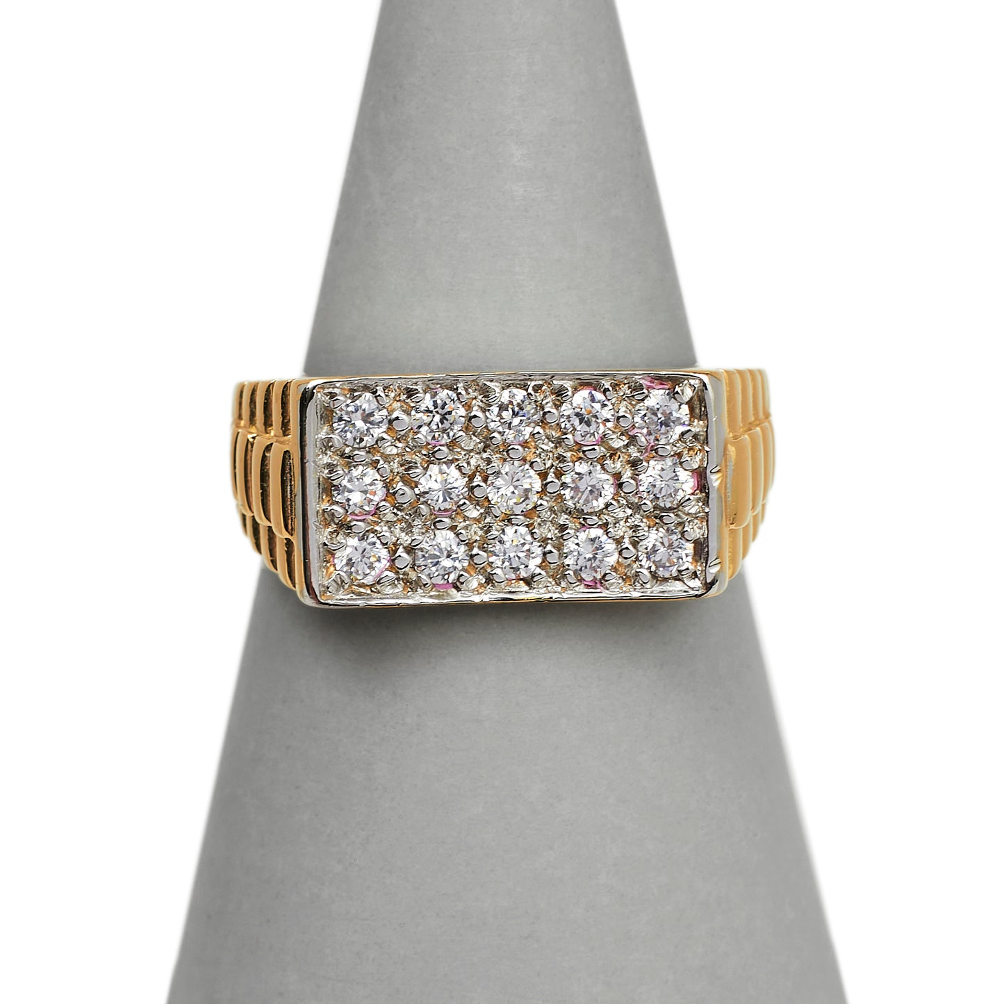 Pre-Owned Gold & CZ Watch Link Rectangle Signet Ring