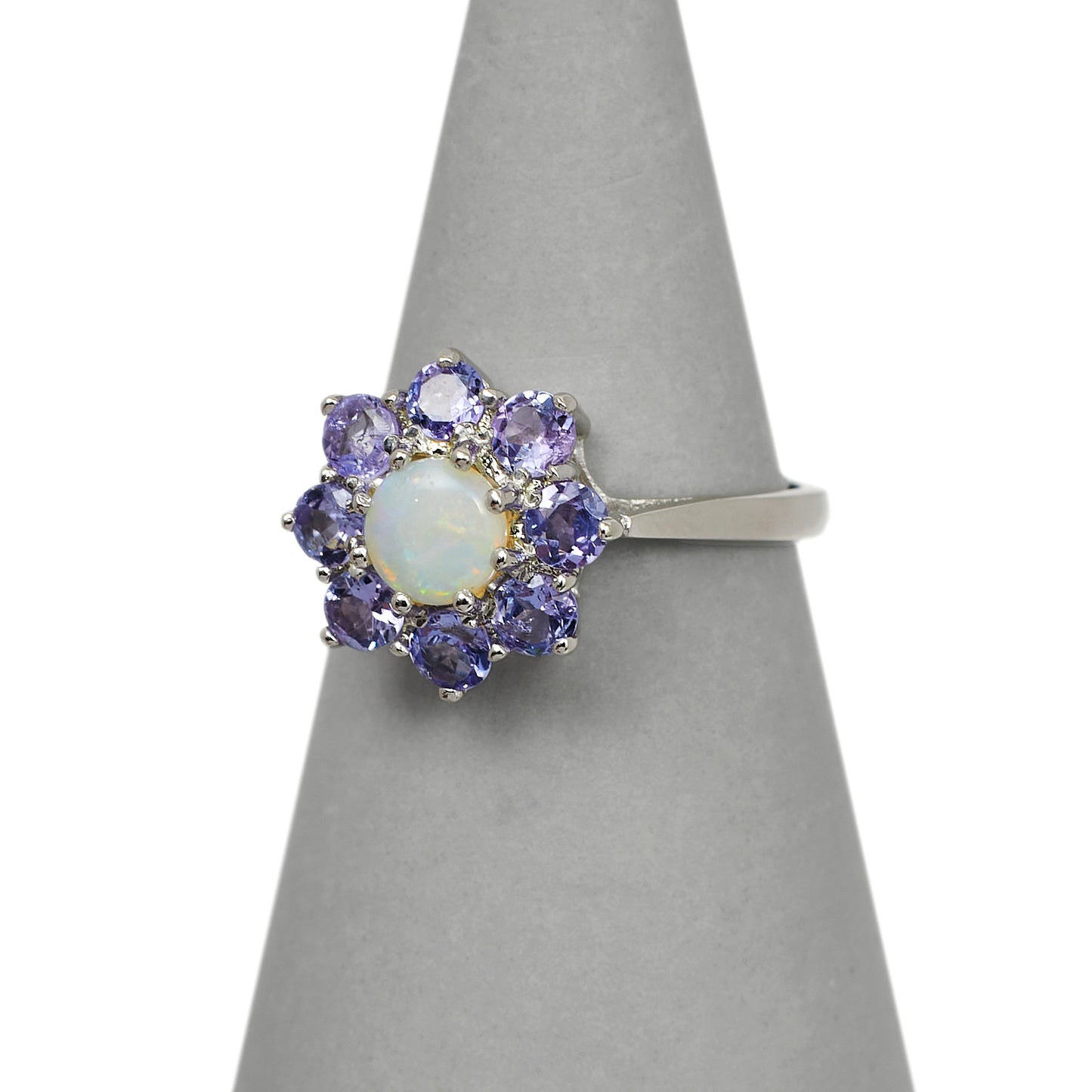 Pre-Owned 9ct White Gold Opal & Tanzanite Cluster Ring