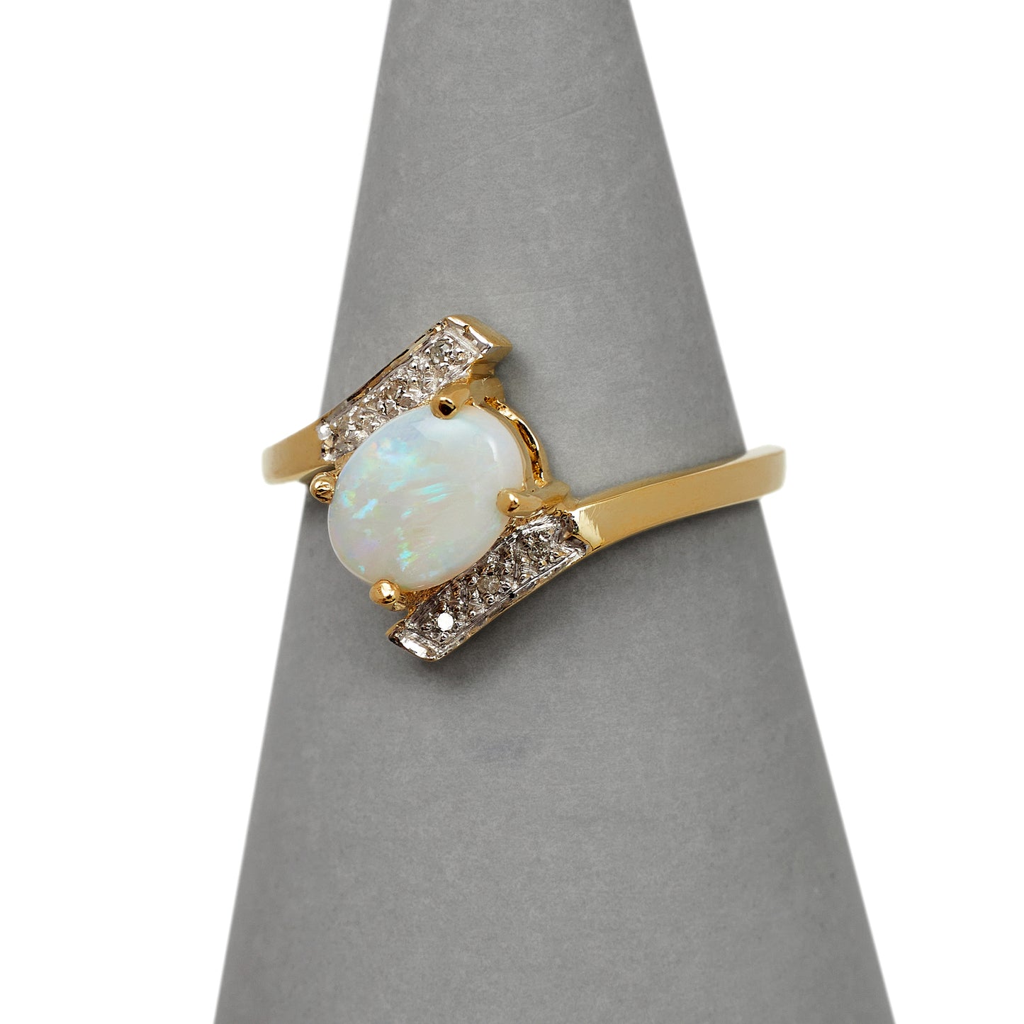 Pre-Owned 9ct Gold Opal & Diamond Crossover Ring



