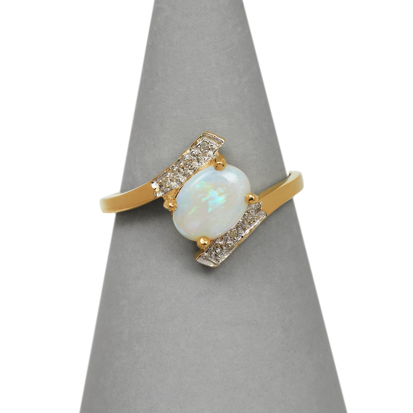 Pre-Owned 9ct Gold Opal & Diamond Crossover Ring