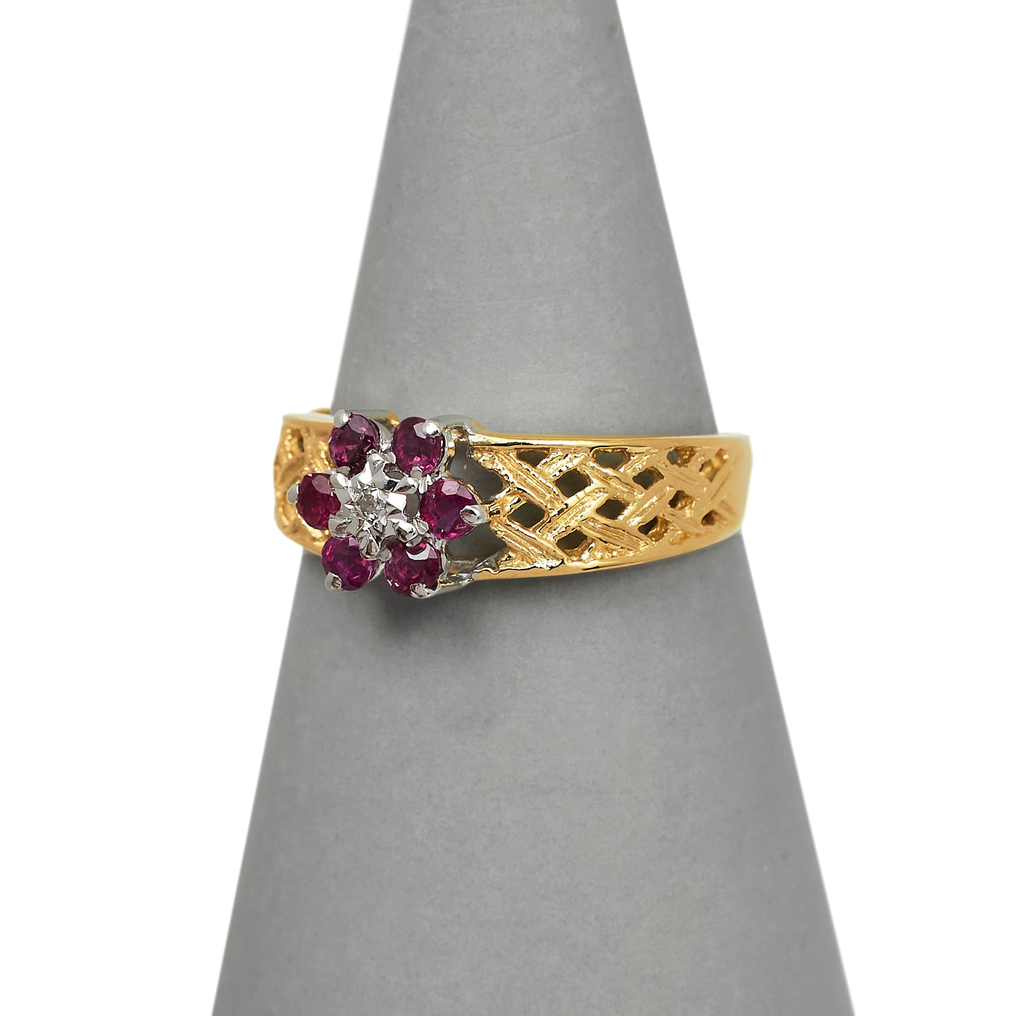 Pre-Owned 9ct Gold Ruby & Diamond Flower Ring