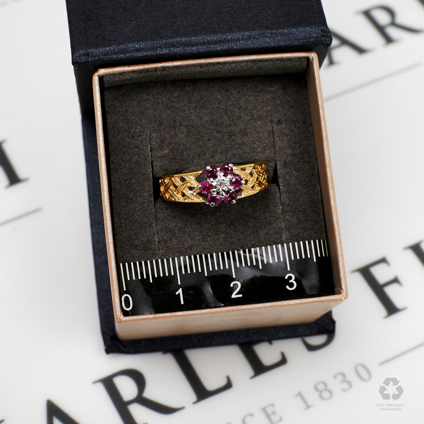 Pre-Owned 9ct Gold Ruby & Diamond Flower Ring