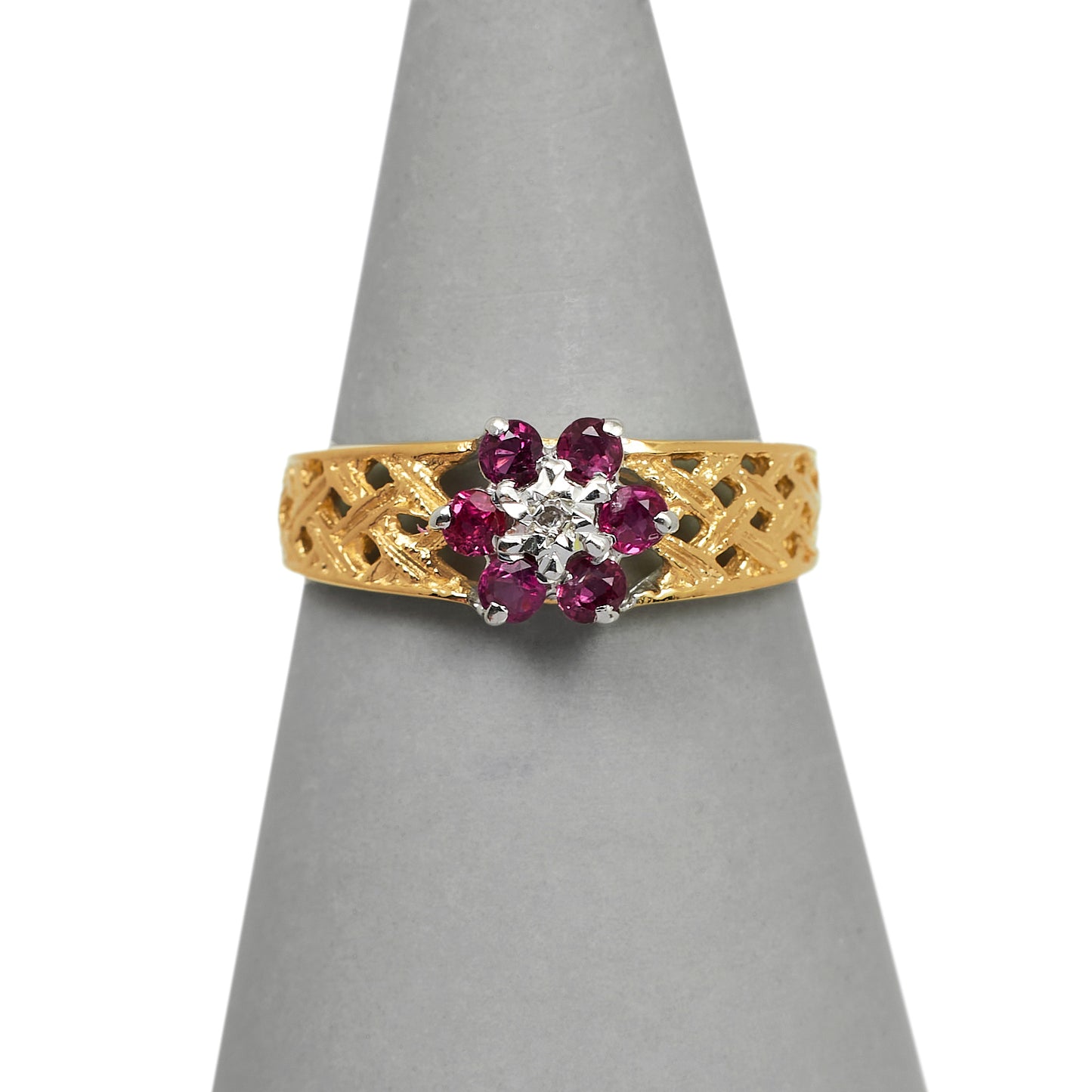 Pre-Owned 9ct Gold Ruby & Diamond Flower Ring 