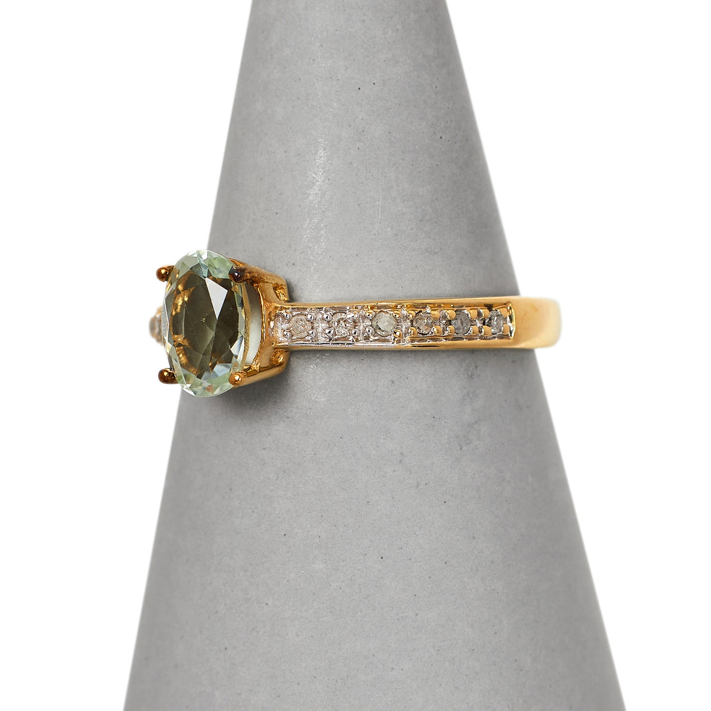 Pre-Owned 9ct Gold Oval Quartz & Diamond Ring