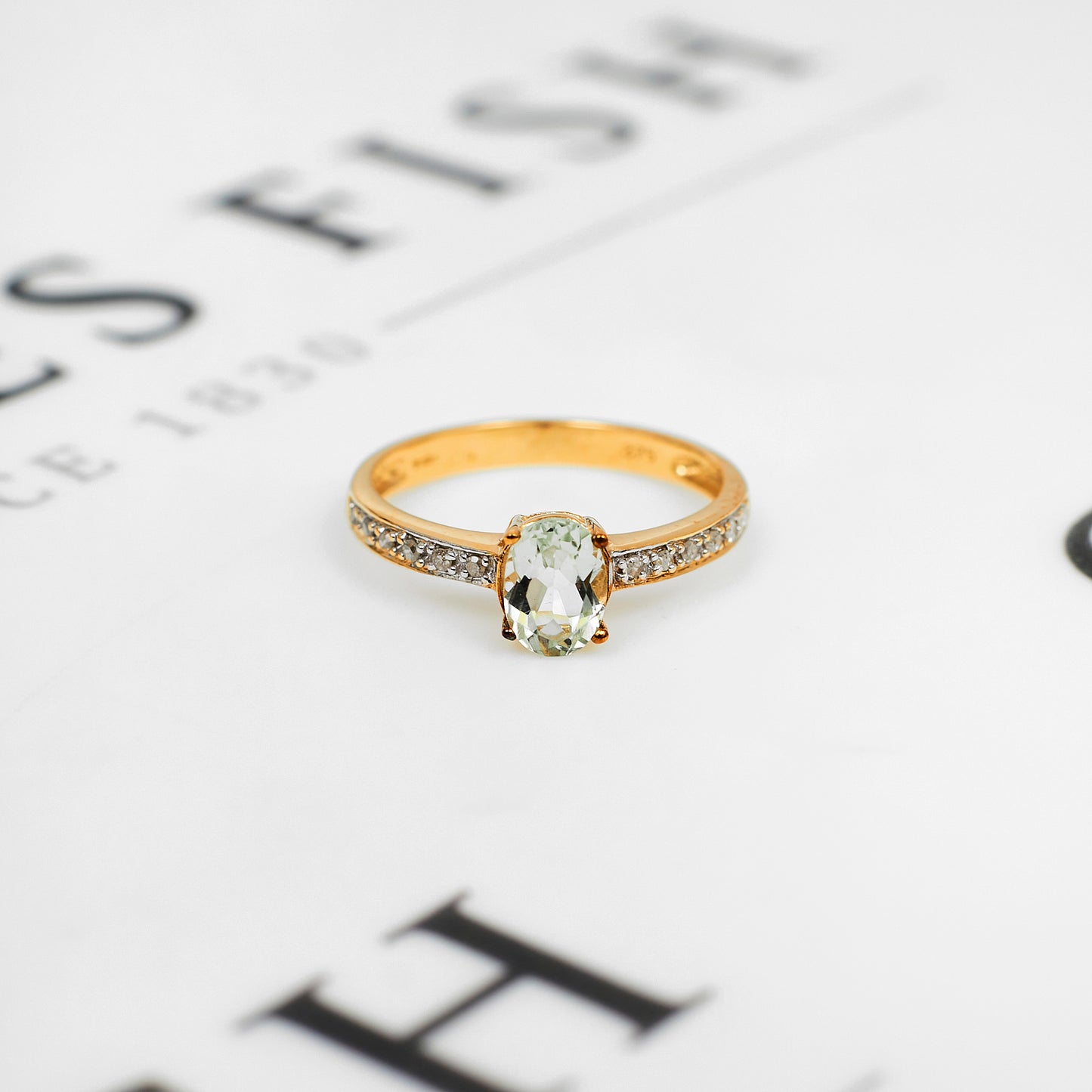 Pre-Owned 9ct Gold Oval Quartz & Diamond Ring