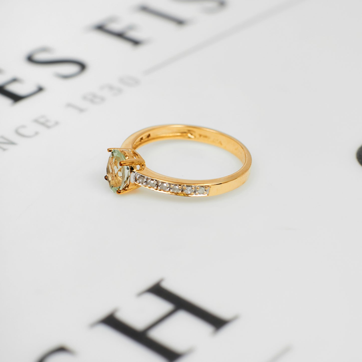 Pre-Owned 9ct Gold Oval Quartz & Diamond Ring