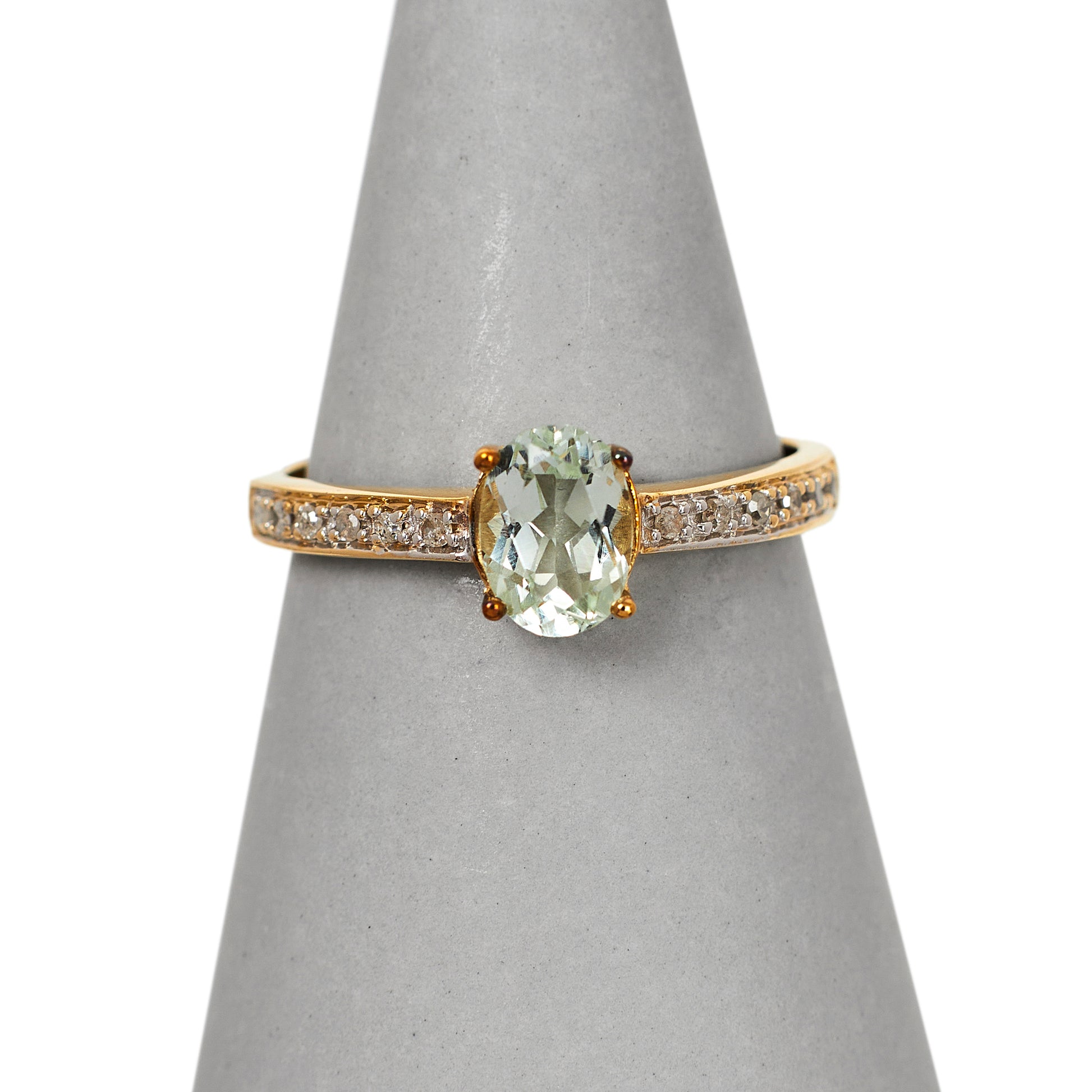 Pre-Owned 9ct Gold Oval Quartz & Diamond Ring 