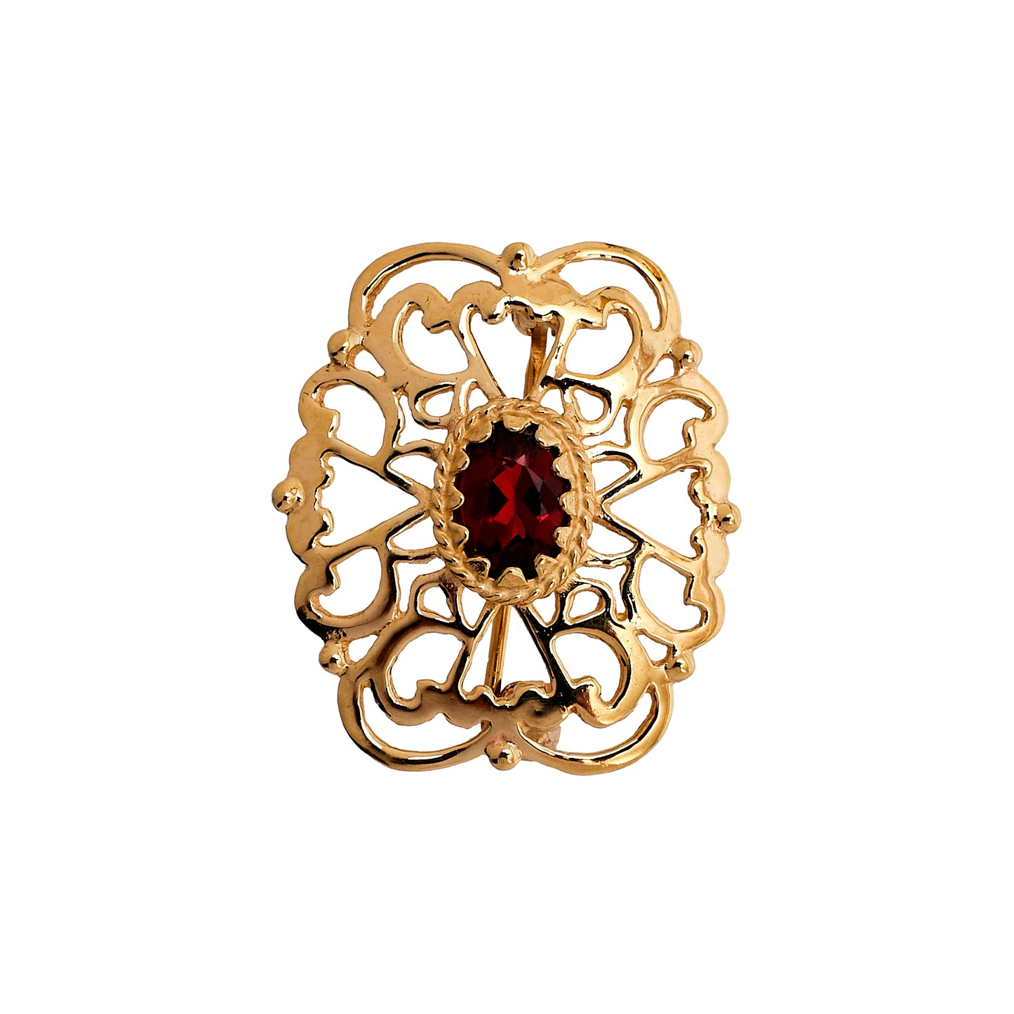 Pre-Owned 9ct Gold Garnet & Filigree Brooch