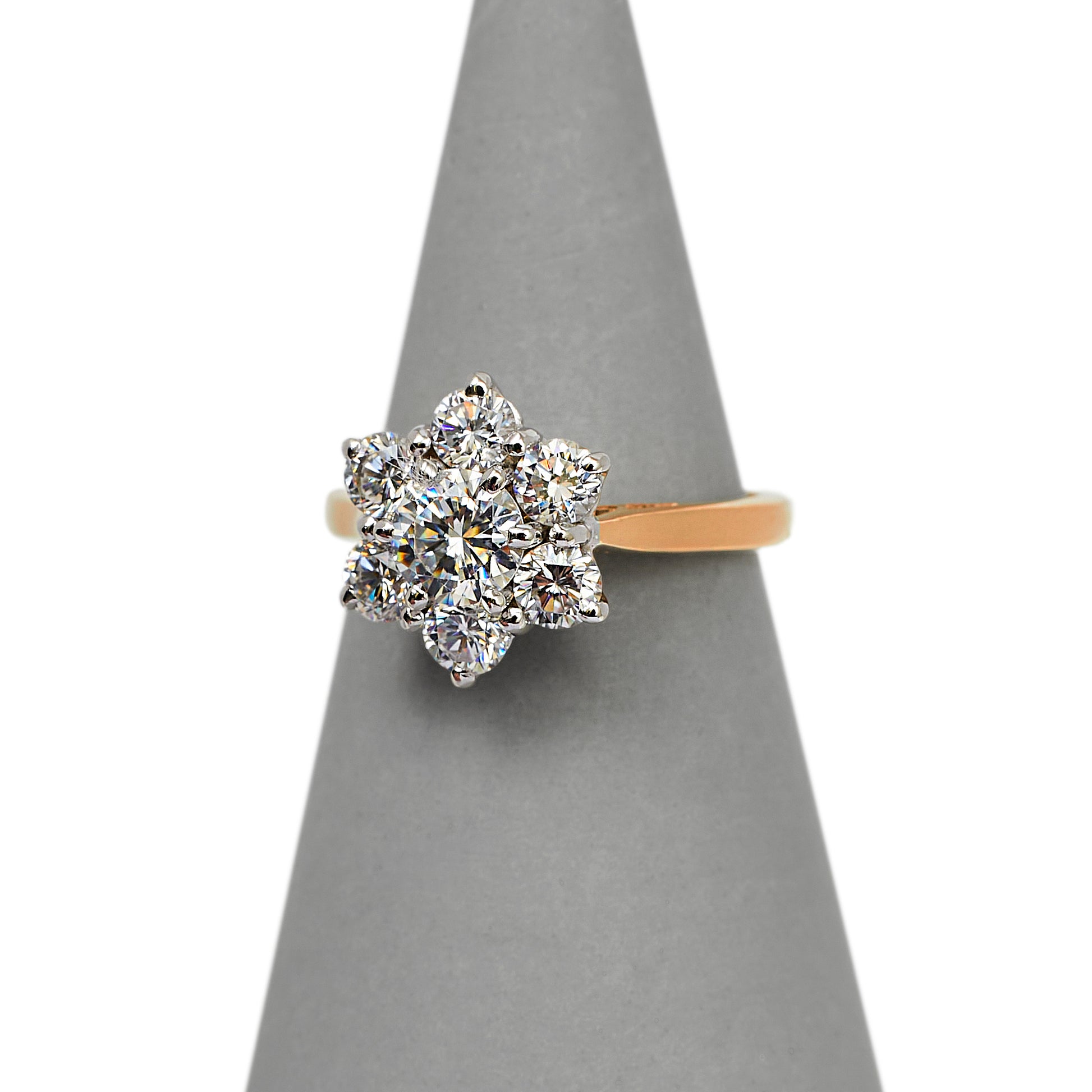 Pre-Owned 9ct Gold CZ Cluster Flower Ring