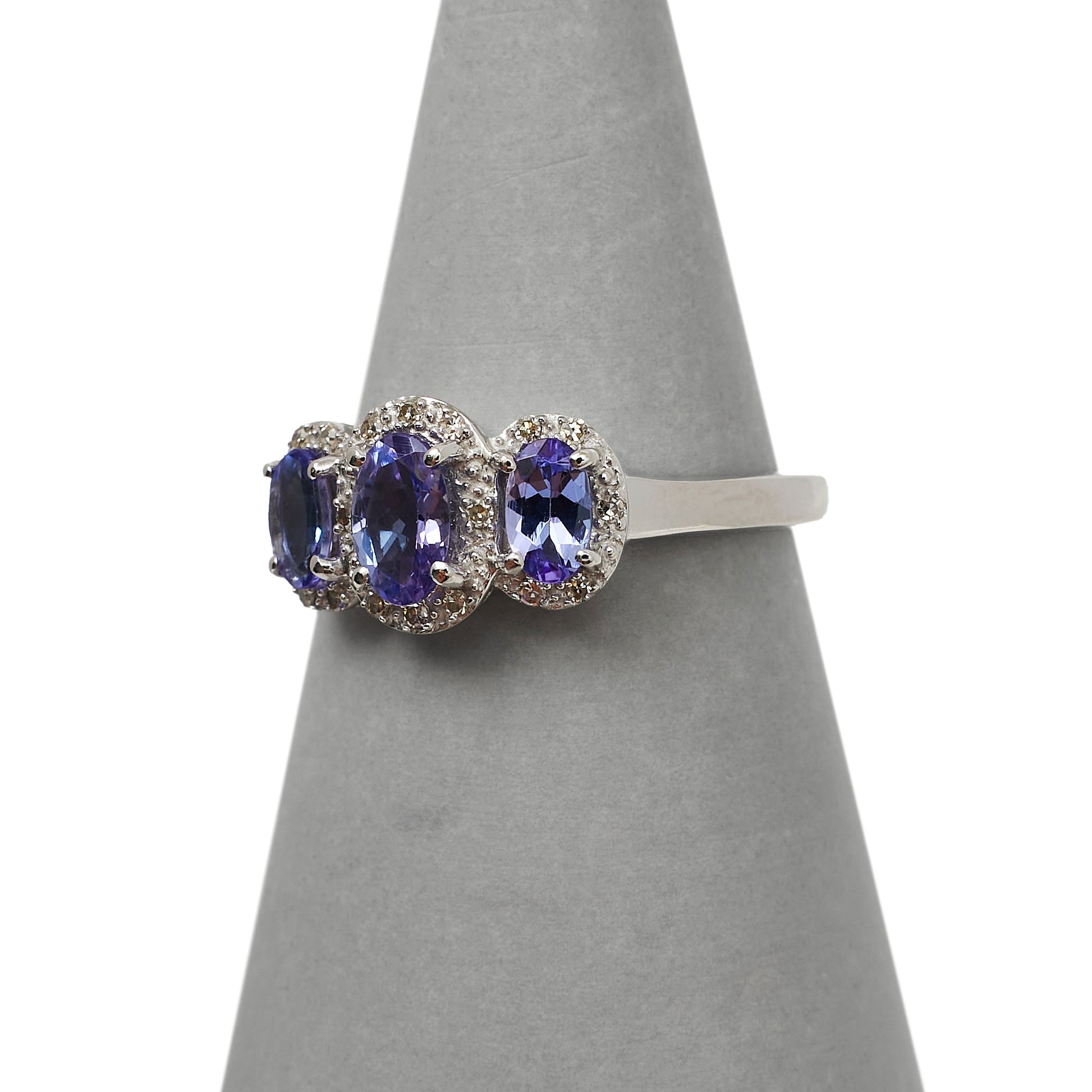 Pre-Owned 9ct White Gold Tanzanite & Diamond Trinity Ring 