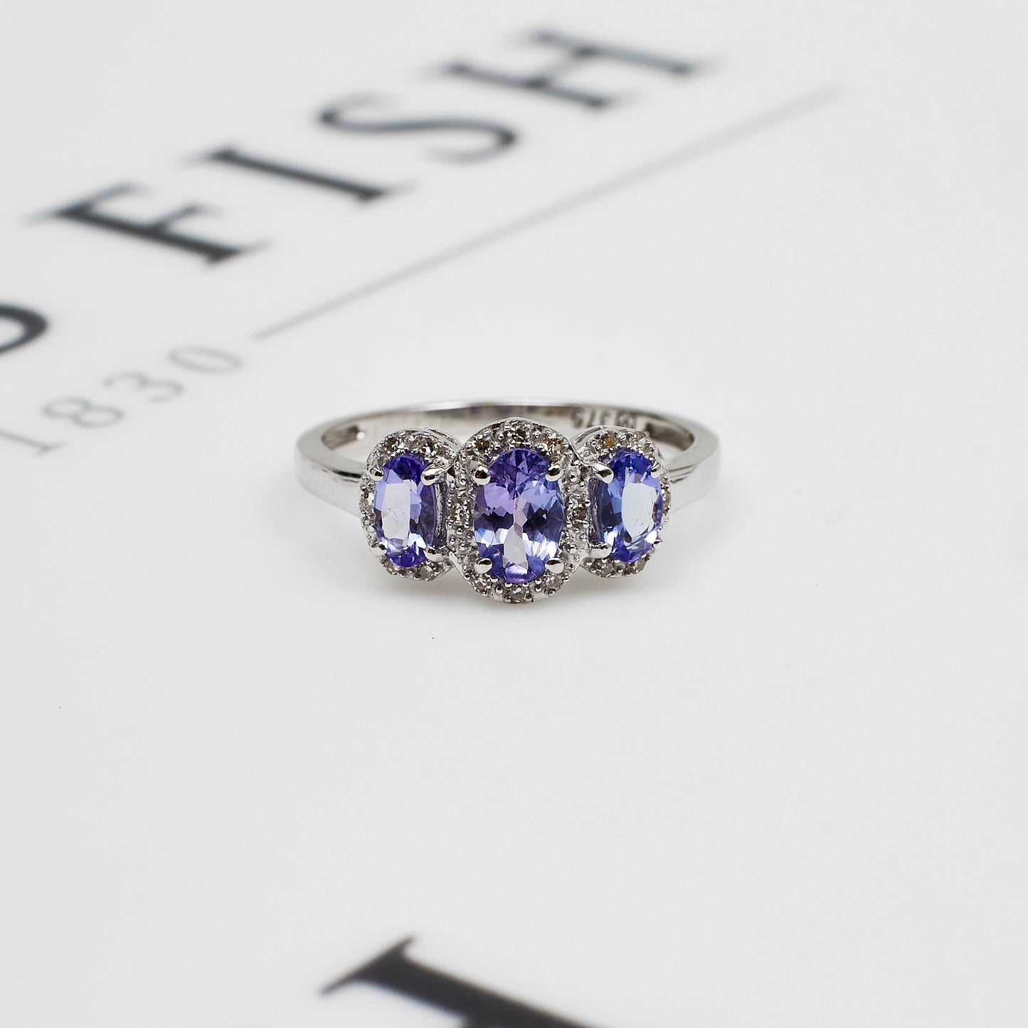 Pre-Owned 9ct White Gold Tanzanite & Diamond Trinity Ring