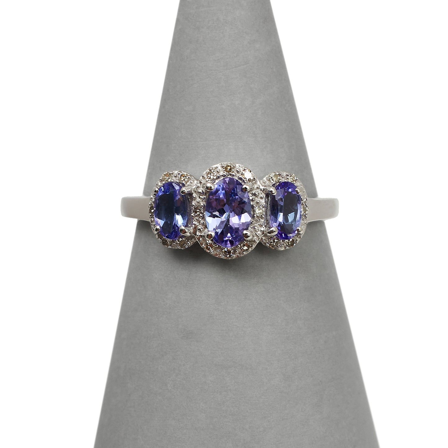 Pre-Owned 9ct White Gold Tanzanite & Diamond Trinity Ring