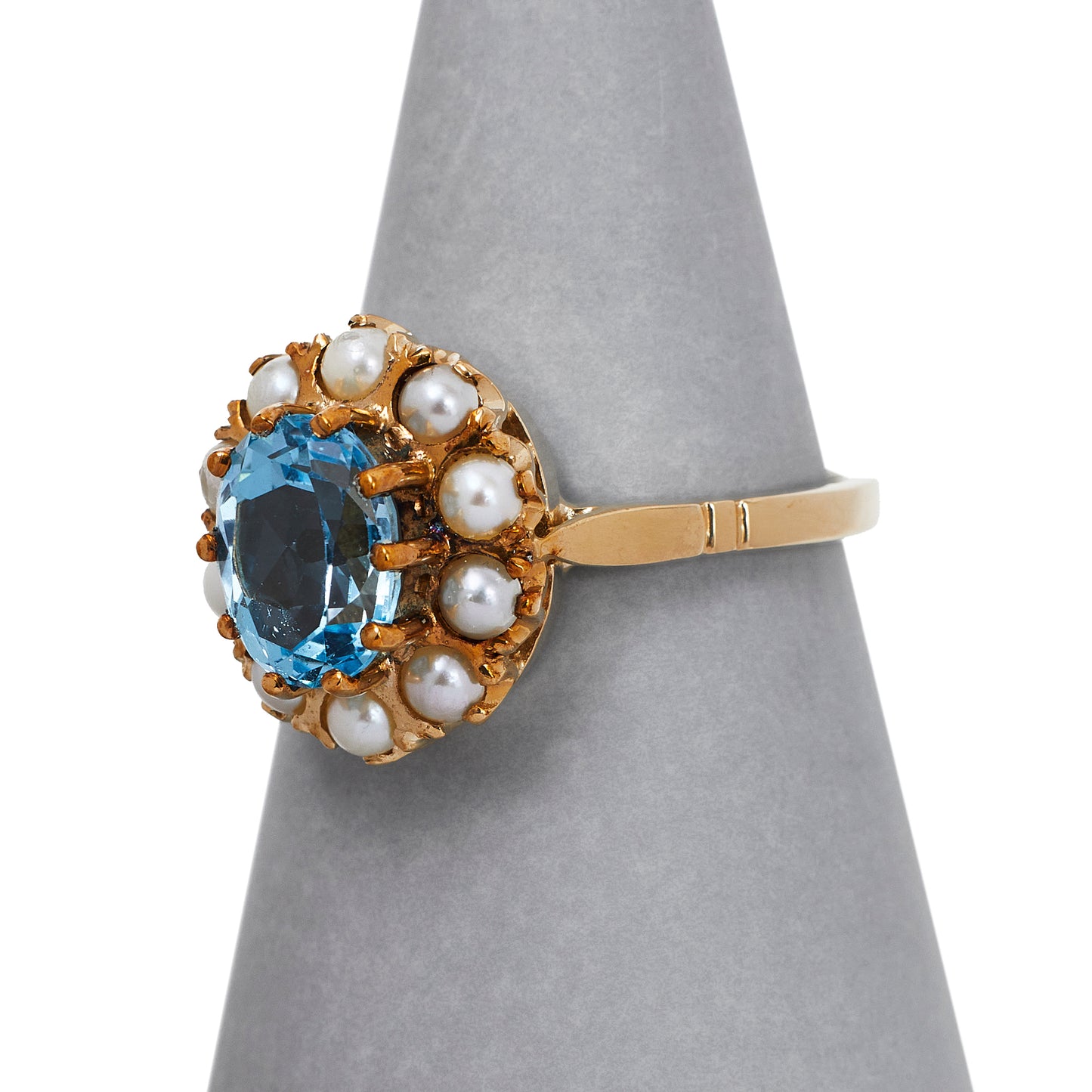 Pre-Owned 9ct Gold Blue Topaz & Pearl Cluster Ring