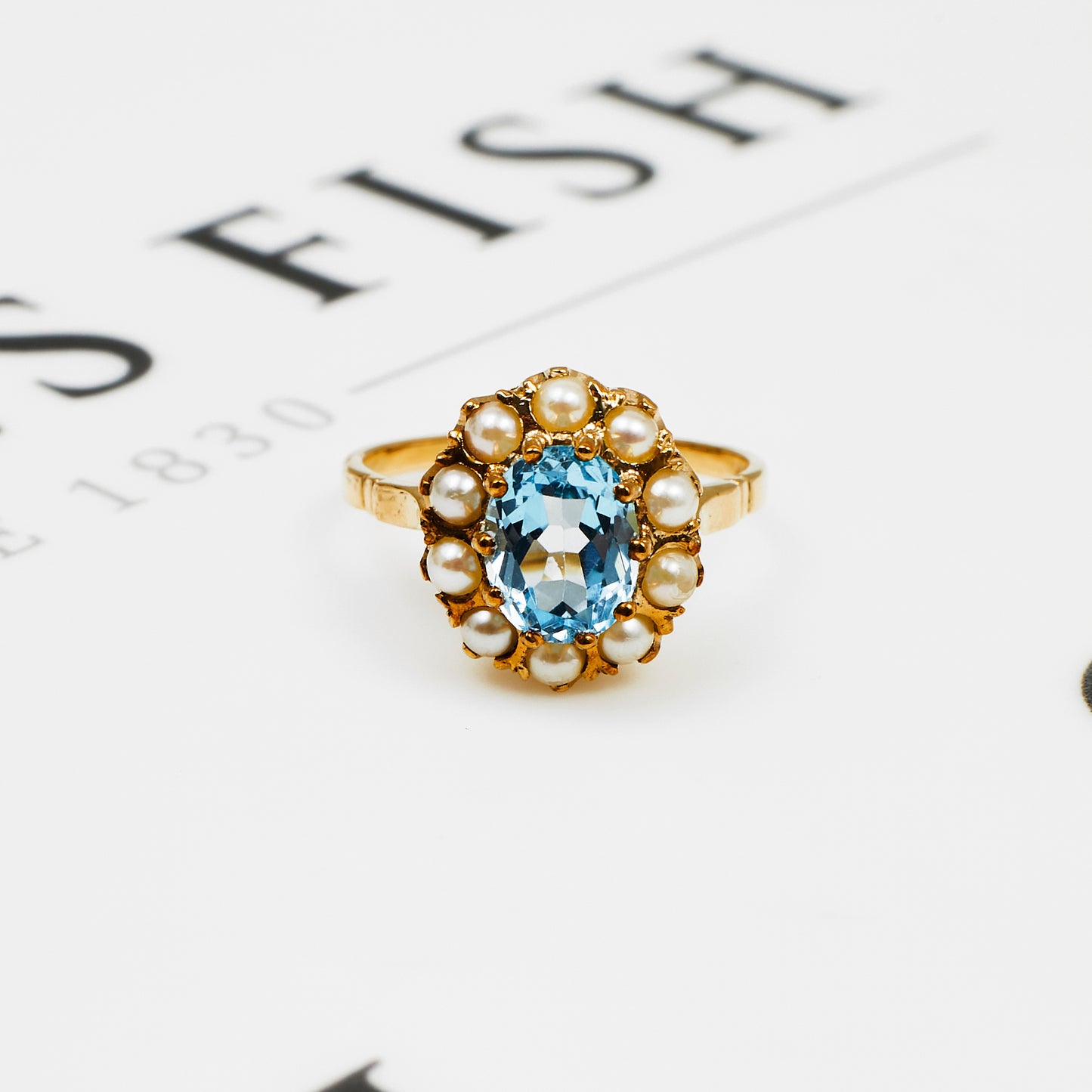 Pre-Owned 9ct Gold Blue Topaz & Pearl Cluster Ring