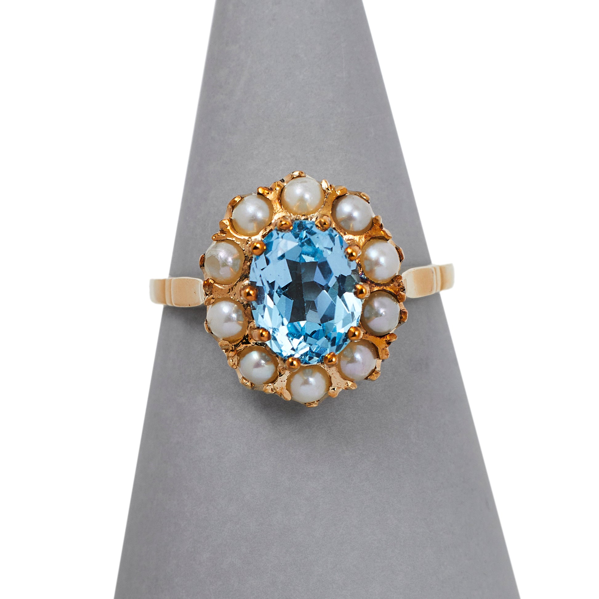 Pre-Owned 9ct Gold Blue Topaz & Pearl Cluster Ring