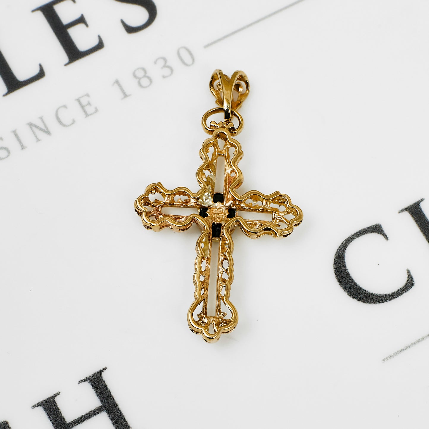 Pre-Owned 9ct Gold Filigree Bloodstone Cross Pendant