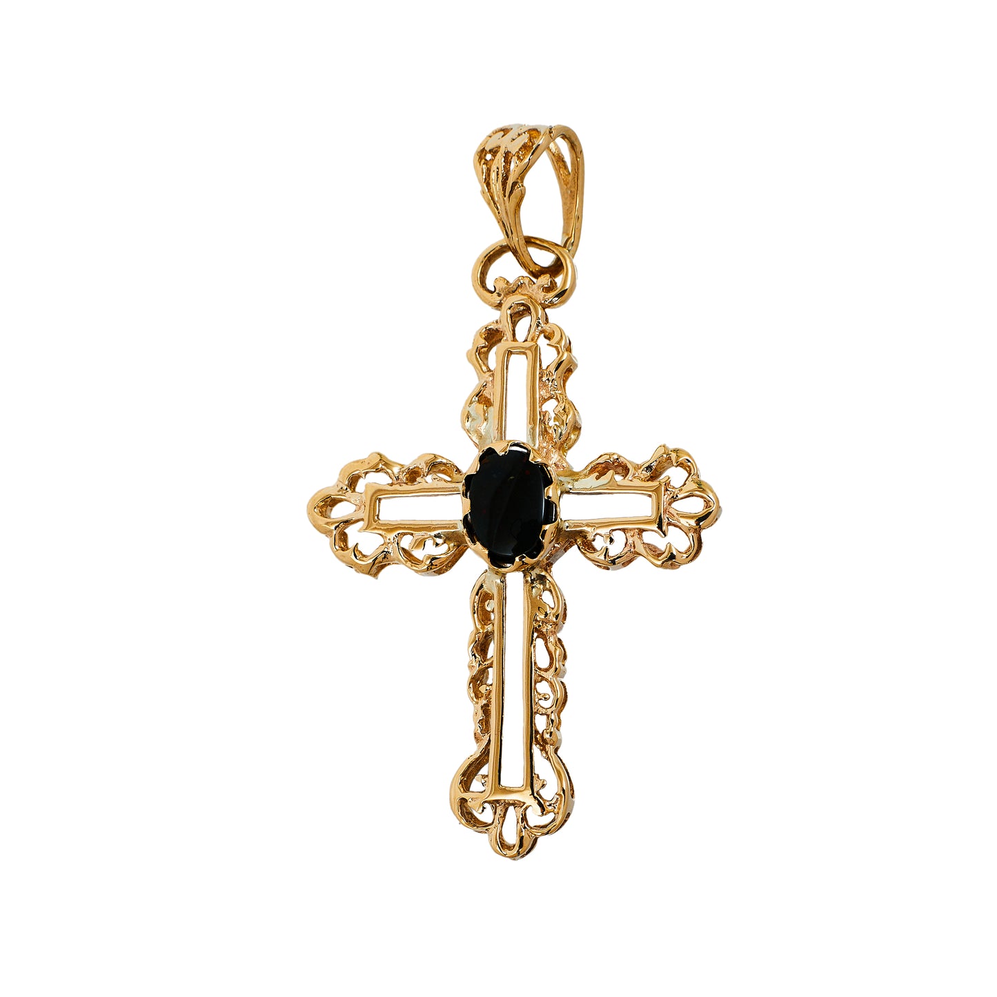 Pre-Owned 9ct Gold Filigree Bloodstone Cross Pendant