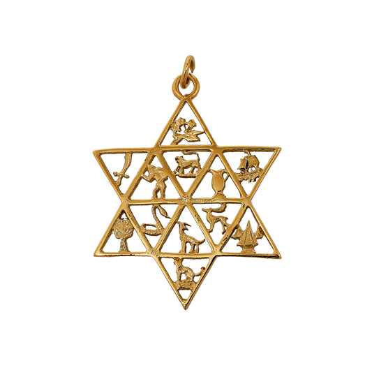 Pre-Owned 9ct Gold Star Of David & 12 Tribes Pendant