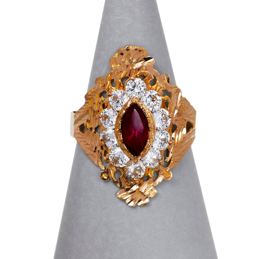 Pre-Owned 22ct Gold Red & White Stone Ellipse Ring