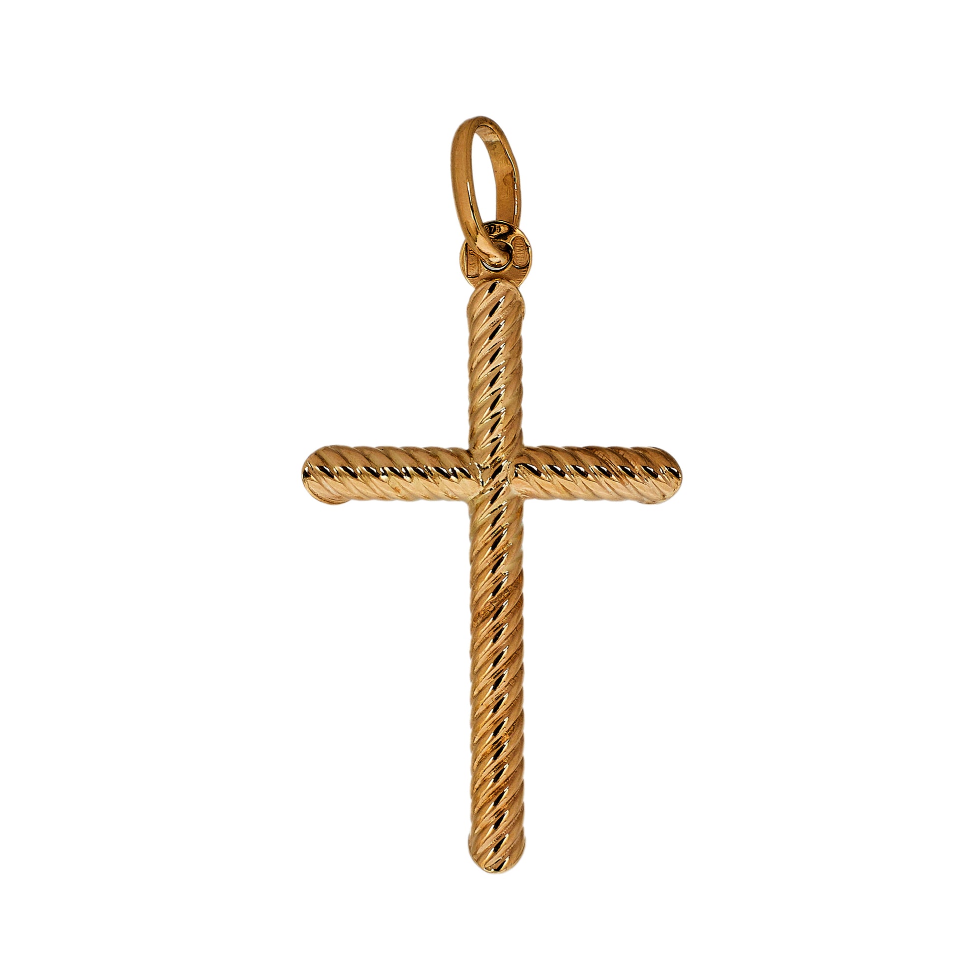 Pre-Owned 9ct Gold Twist Design Cross Pendant