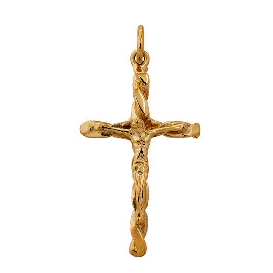 Pre-Owned 9ct Gold Twist Design Crucifix Pendant