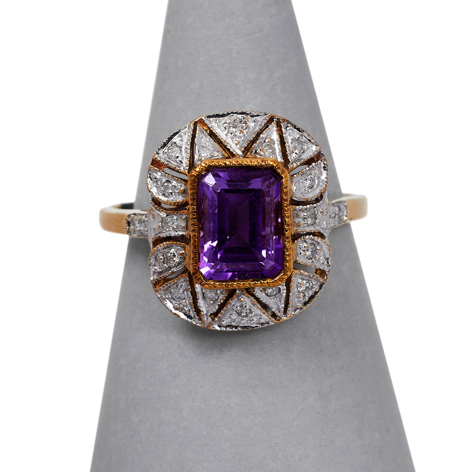 Pre-Owned 9ct Gold Amethyst & Diamond Cluster Ring