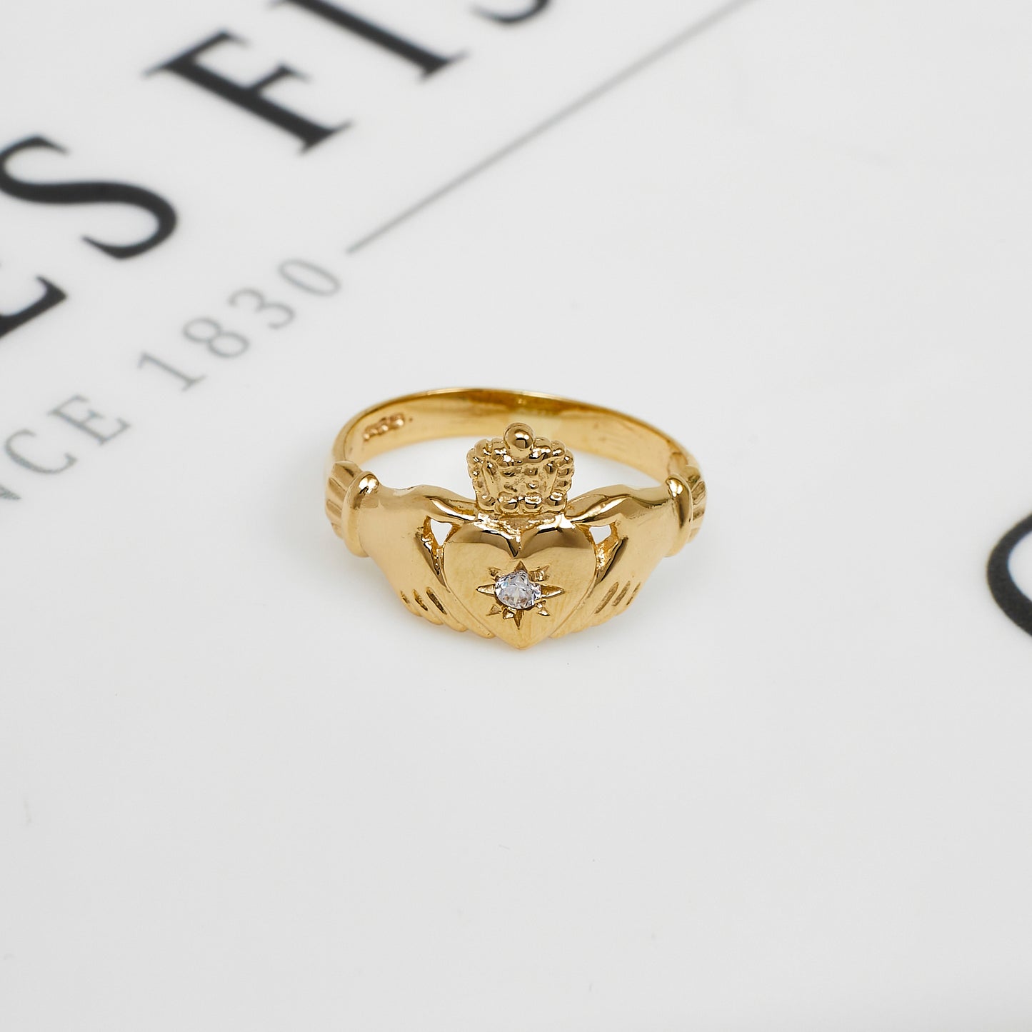 Pre-Owned 9ct Gold CZ Claddagh Ring