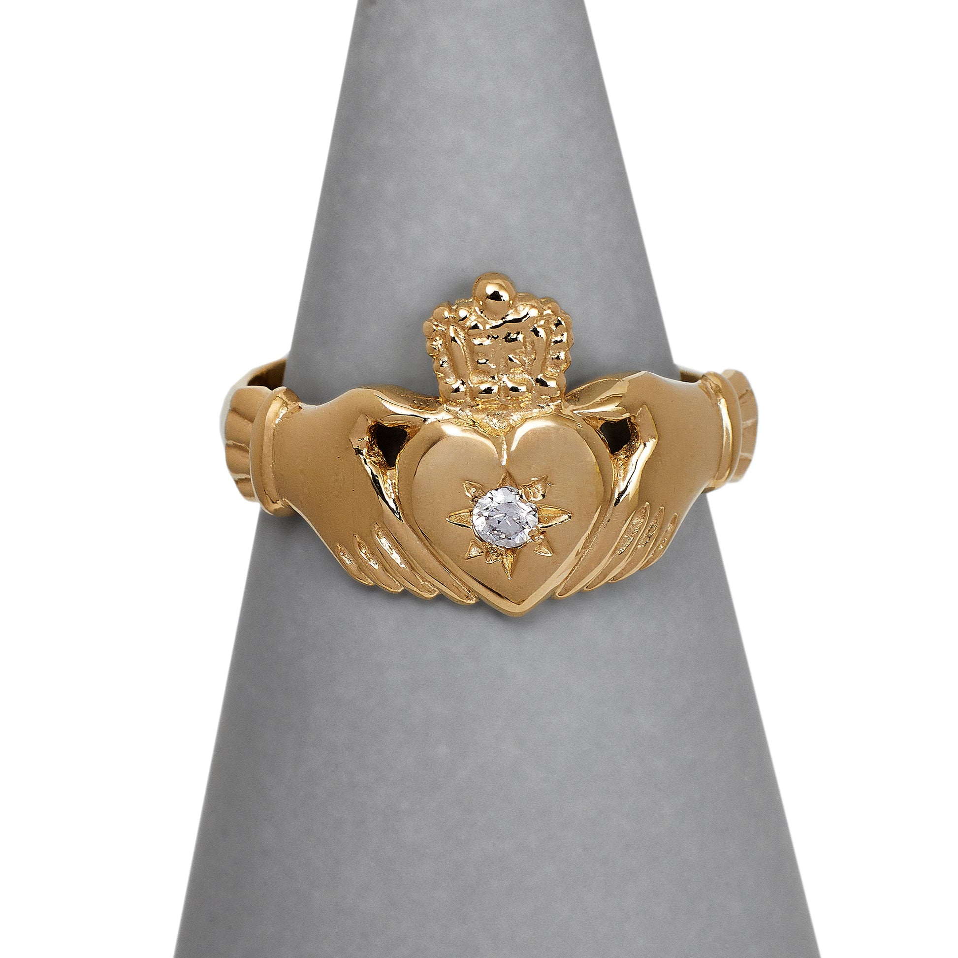 Pre-Owned 9ct Gold CZ Claddagh Ring