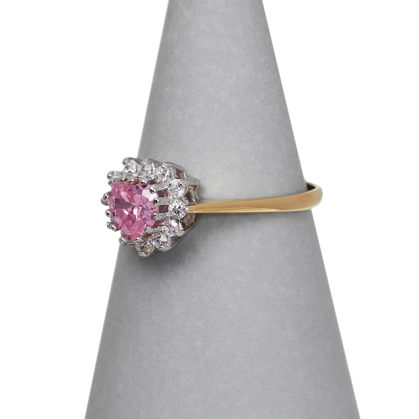 Pre-Owned 9ct Gold Pink Heart CZ Cluster Ring