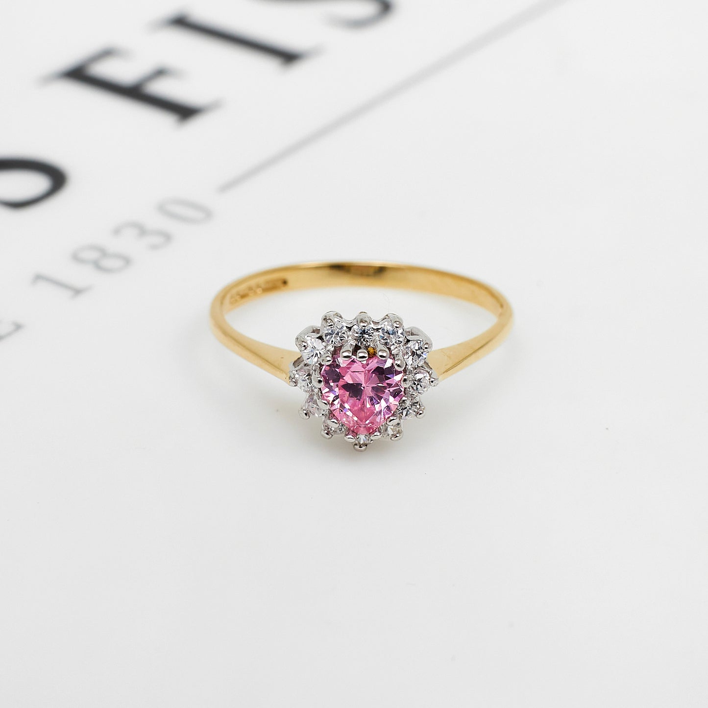 Pre-Owned 9ct Gold Pink Heart CZ Cluster Ring