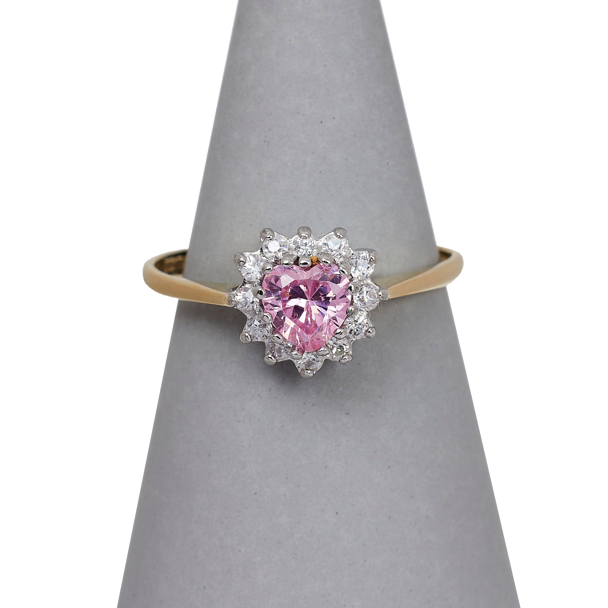 Pre-Owned 9ct Gold Pink Heart CZ Cluster Ring