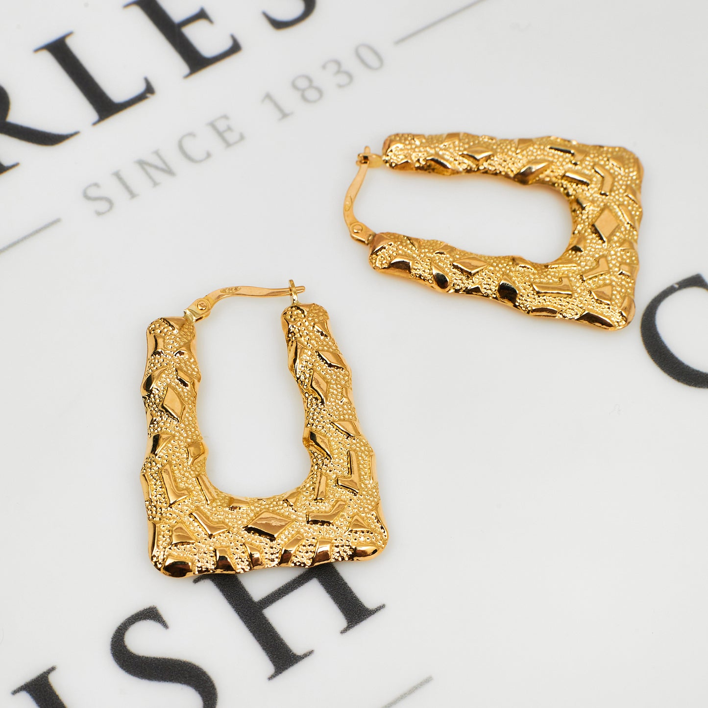 Pre-Owned 9ct Gold Rectangular Creole Earrings