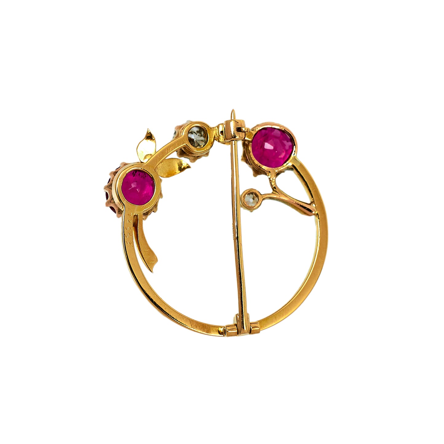Pre-Owned 9ct Gold Ruby & Diamond Openwork Circle Brooch