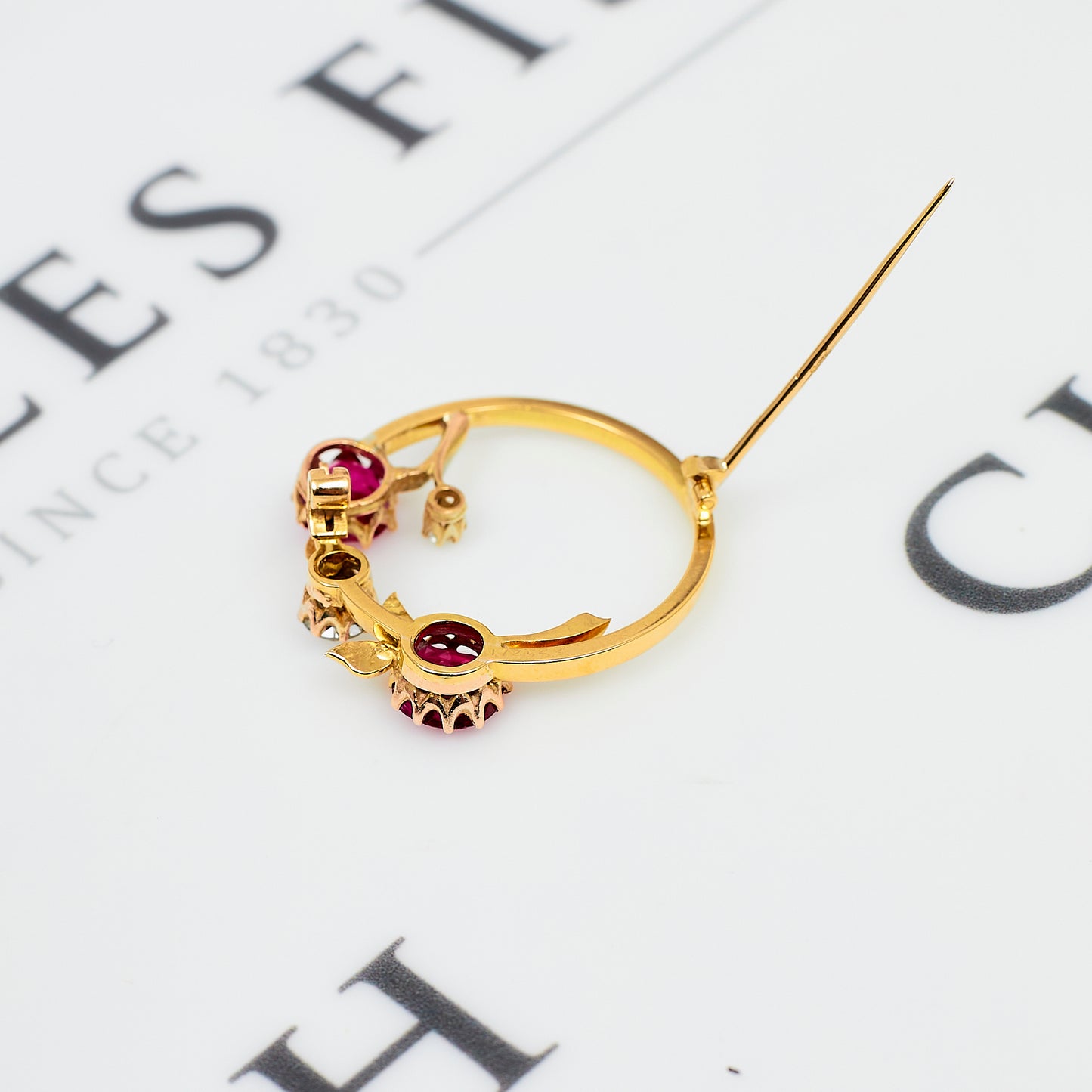 Pre-Owned 9ct Gold Ruby & Diamond Openwork Circle Brooch