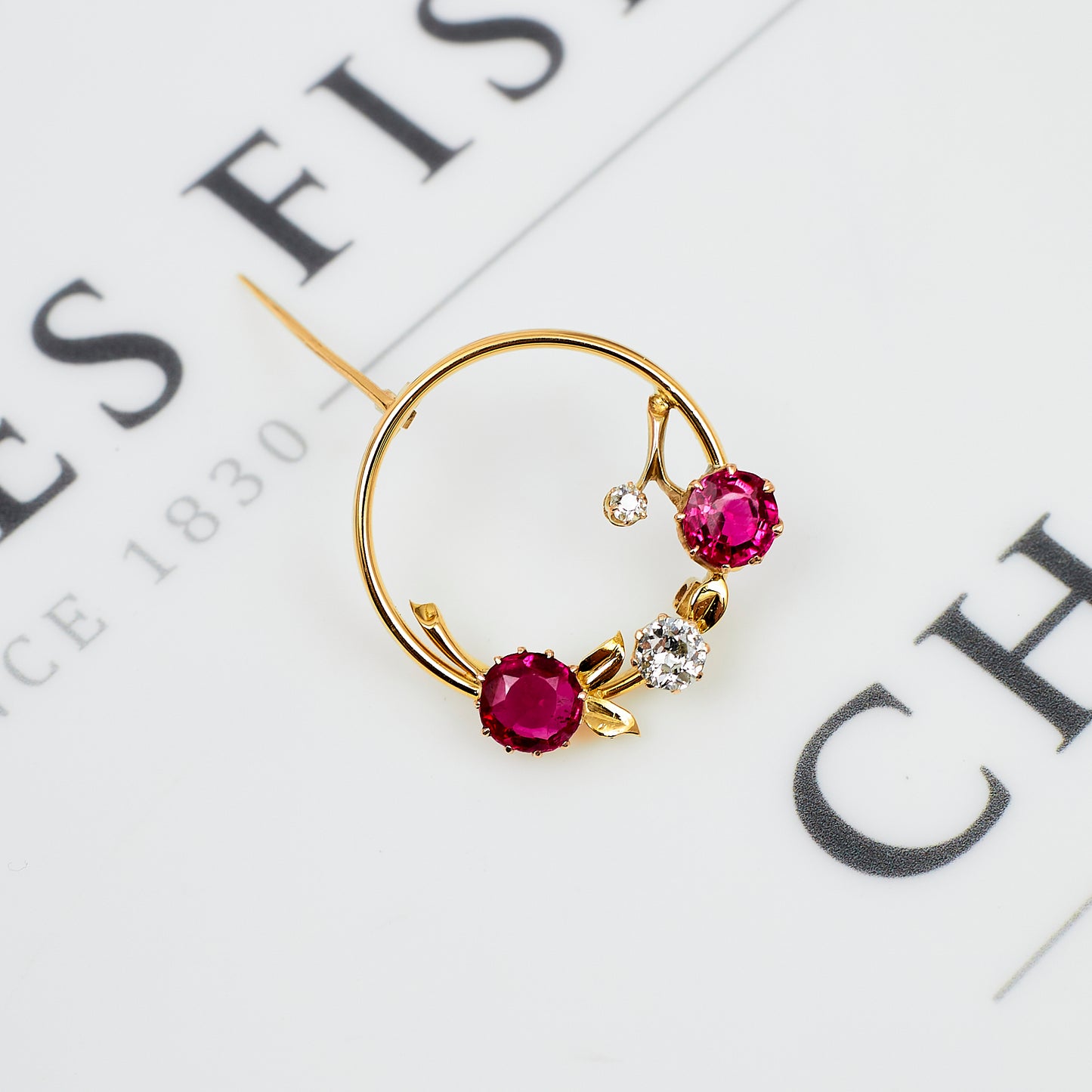 Pre-Owned 9ct Gold Ruby & Diamond Openwork Circle Brooch