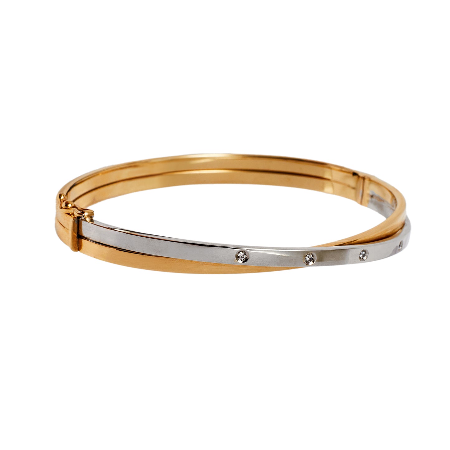 Pre-Owned 9ct Gold 2 Tone CZ Crossover Bangle