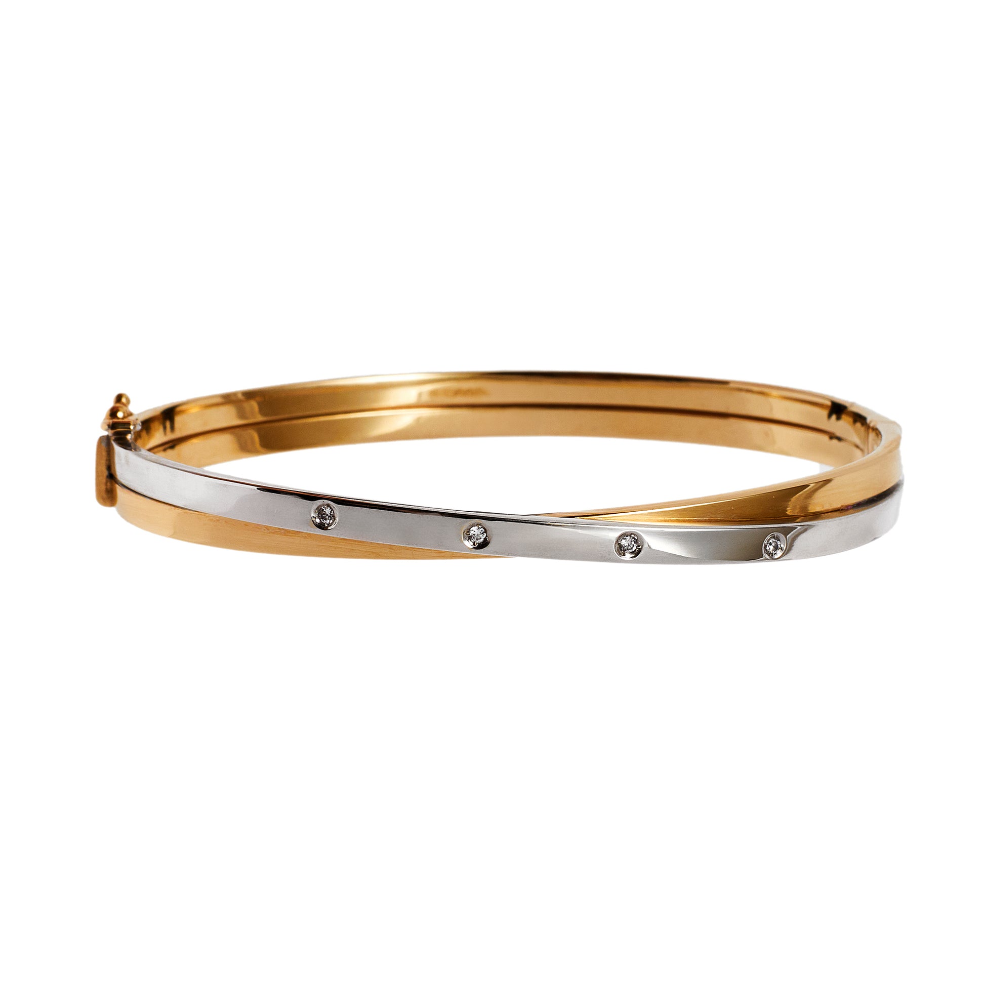 Pre-Owned 9ct Gold 2 Tone CZ Crossover Bangle 