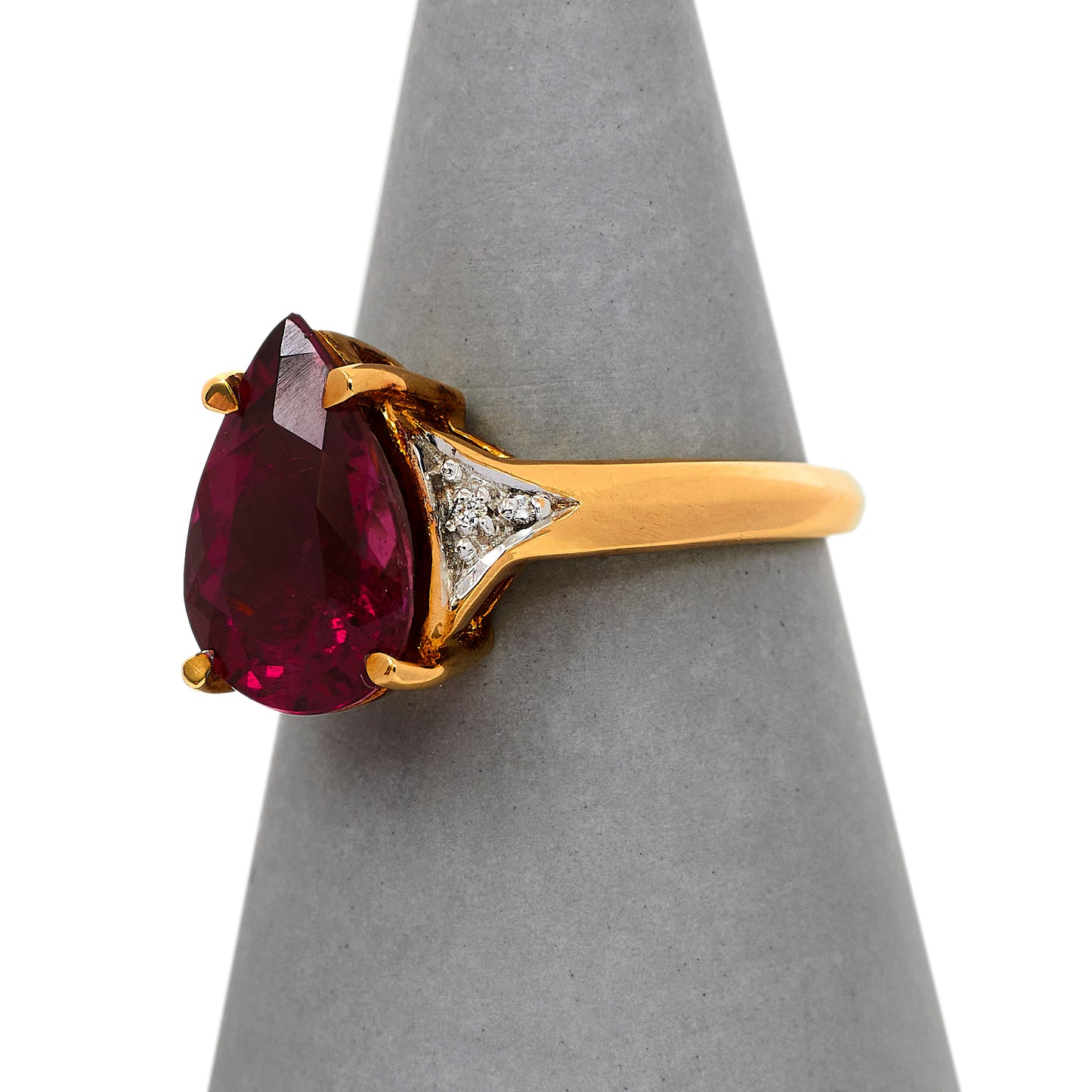 Pre-Owned 18ct Gold Pear Cut Rubellite & Diamond Ring Size L.5