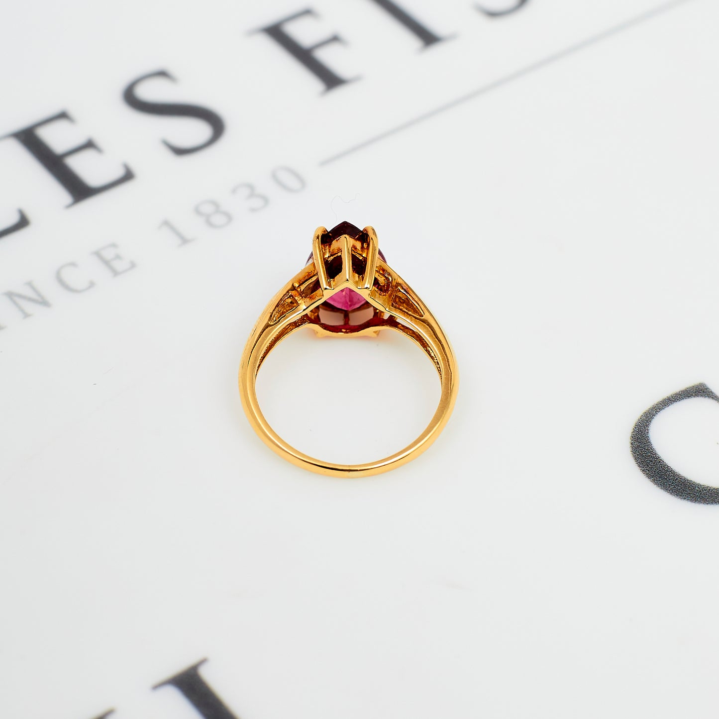 Pre-Owned 18ct Gold Pear Cut Rubellite & Diamond Ring Size L.5