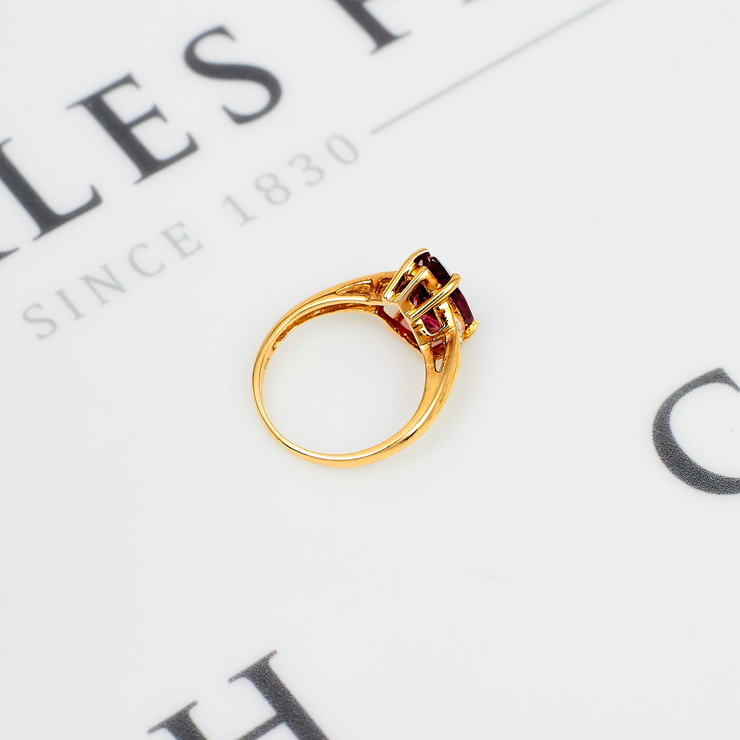 Pre-Owned 18ct Gold Pear Cut Rubellite & Diamond Ring Size L.5