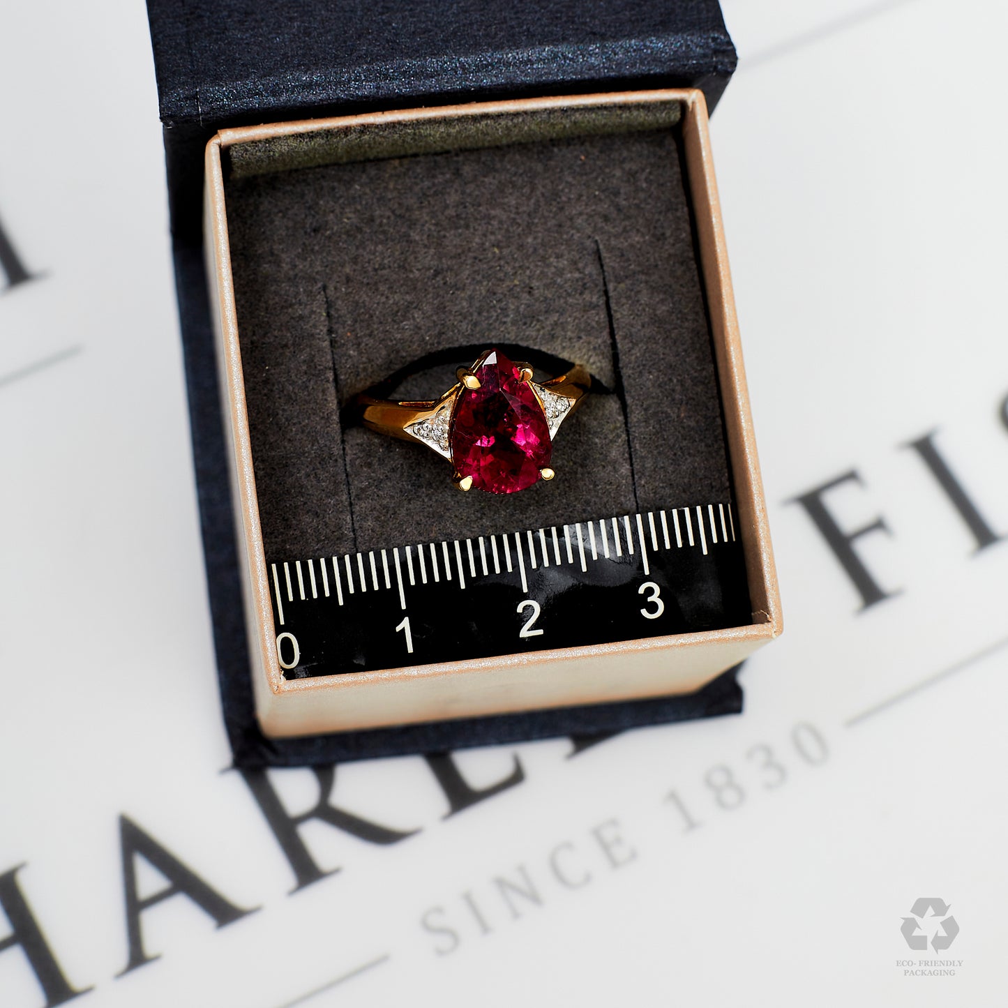 Pre-Owned 18ct Gold Pear Cut Rubellite & Diamond Ring Size L.5