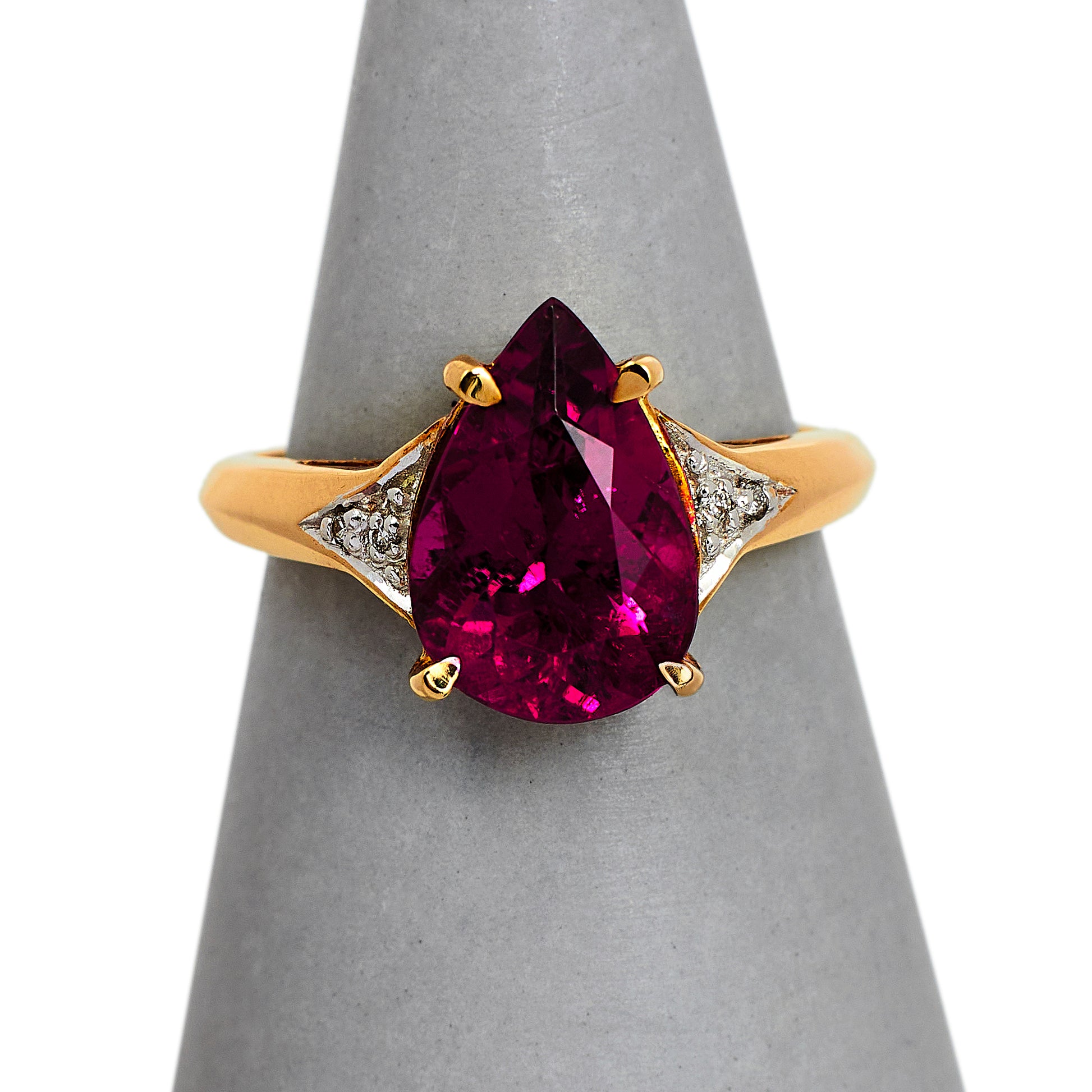 Pre-Owned 18ct Gold Pear Cut Rubellite & Diamond Ring Size L.5