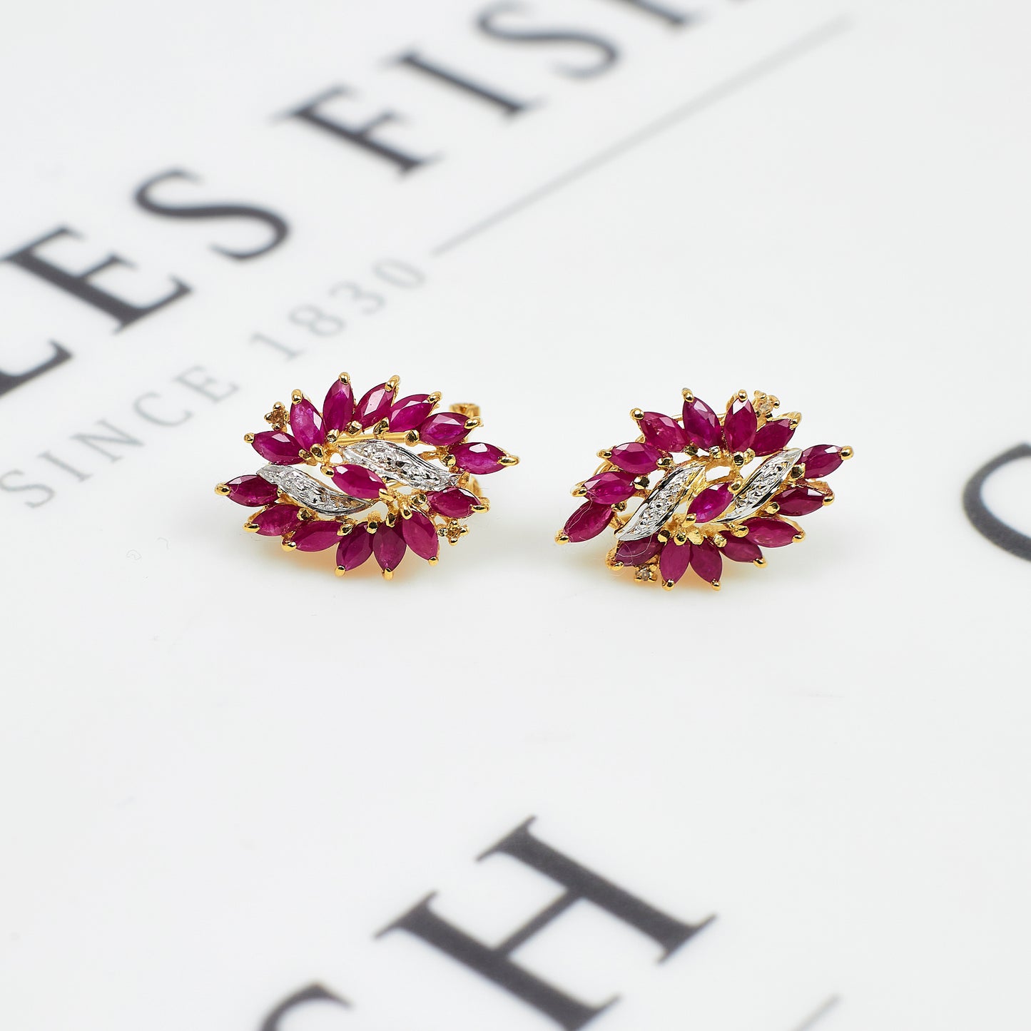 Pre-Owned 14ct Gold Diamond & Ruby Earrings