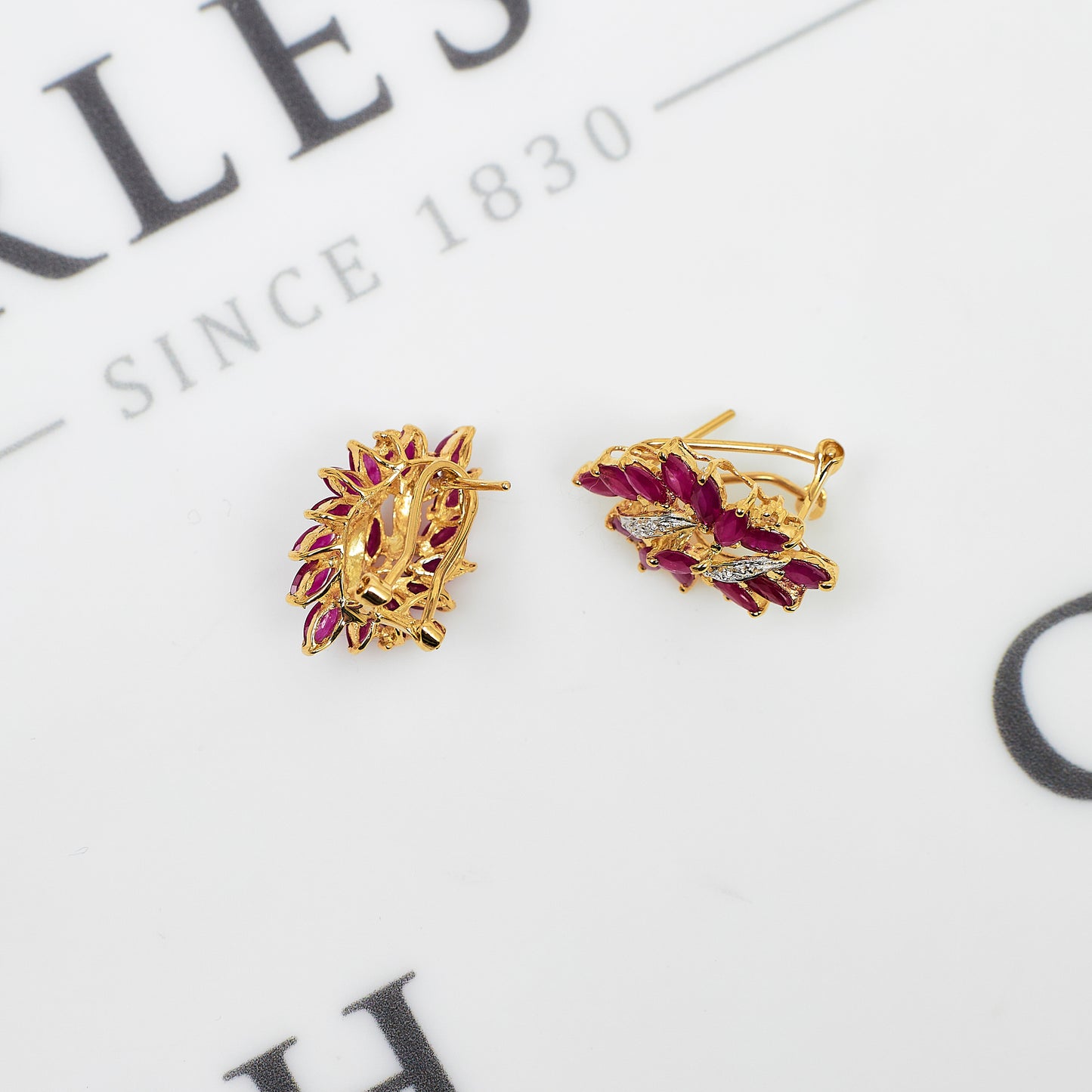 Pre-Owned 14ct Gold Diamond & Ruby Earrings