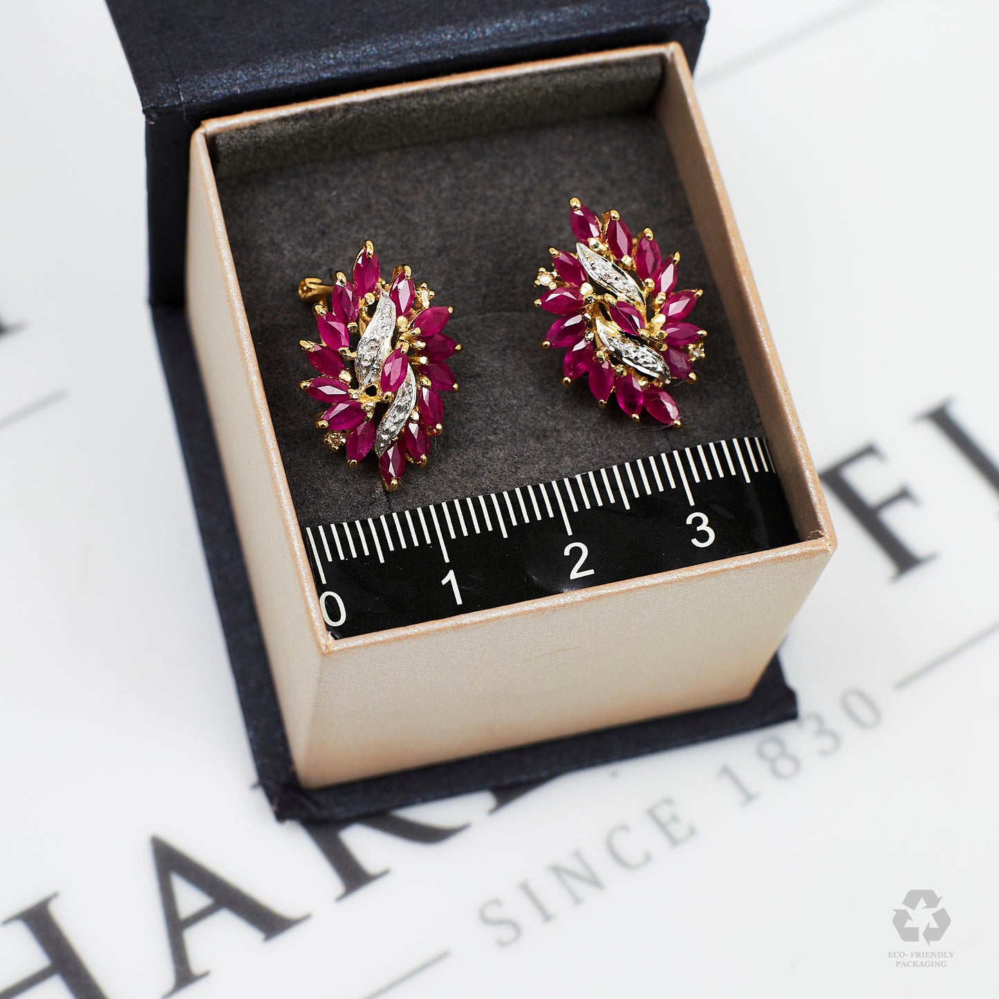 Pre-Owned 14ct Gold Diamond & Ruby Earrings