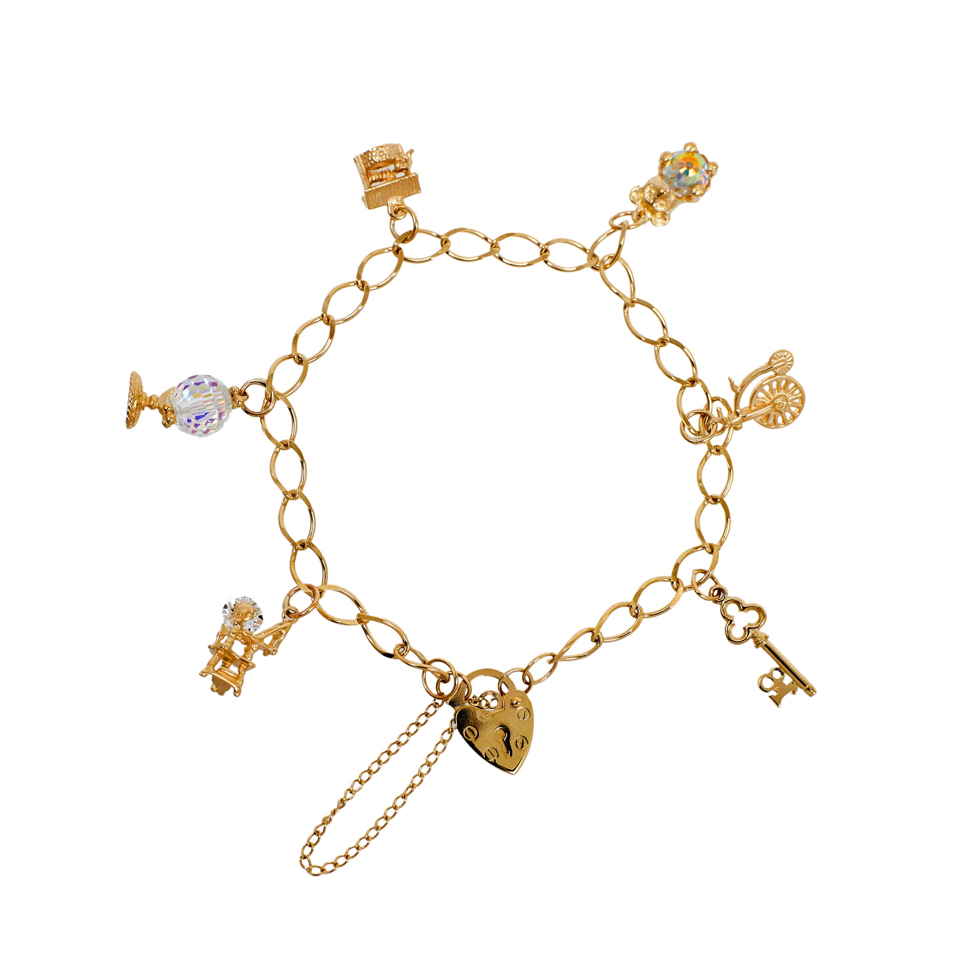 Pre-Owned 9ct Gold Charm Bracelet & Heart Padlock