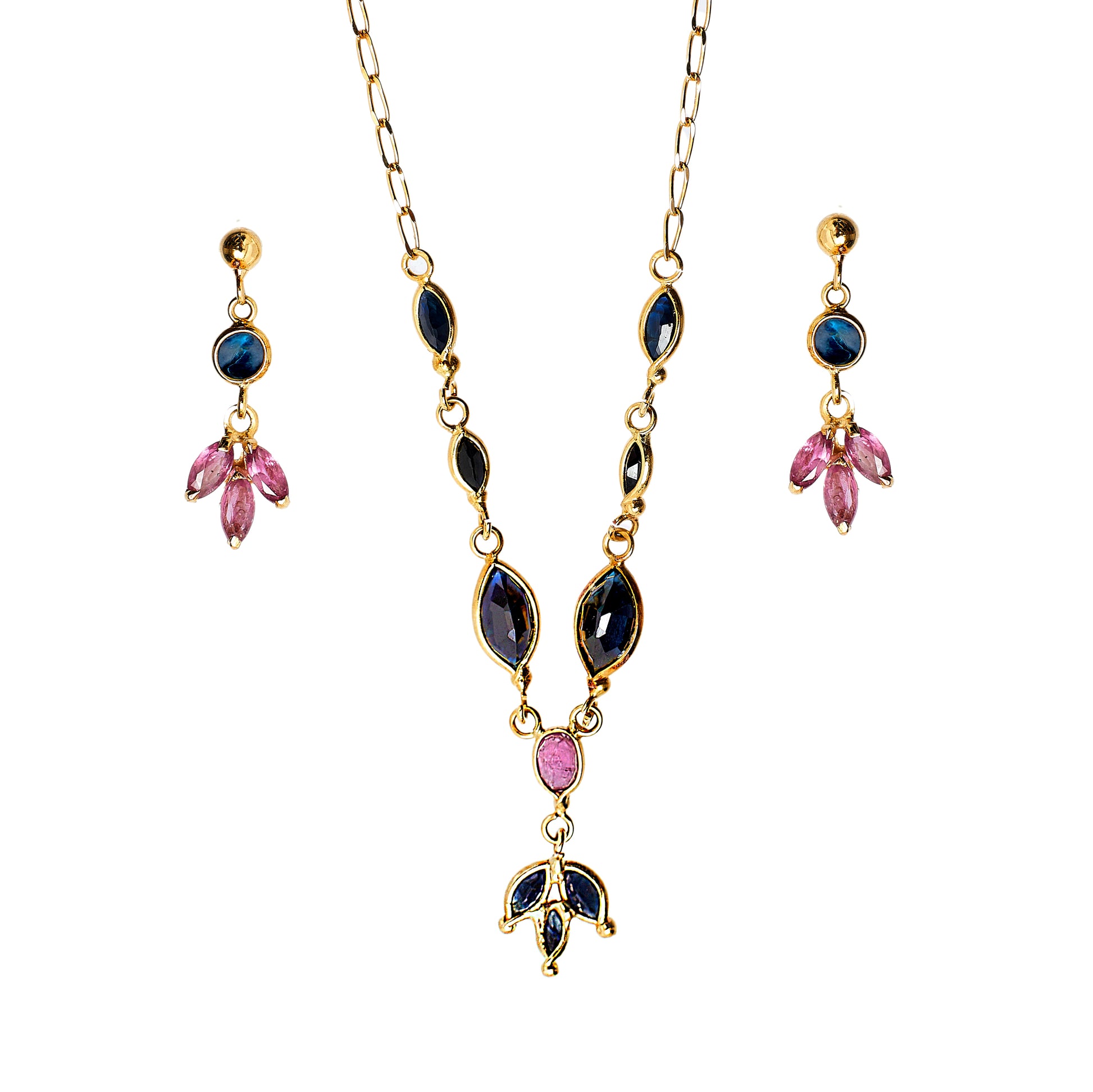 Pre-Owned 18ct Pink & Blue Sapphire Jewellery Set